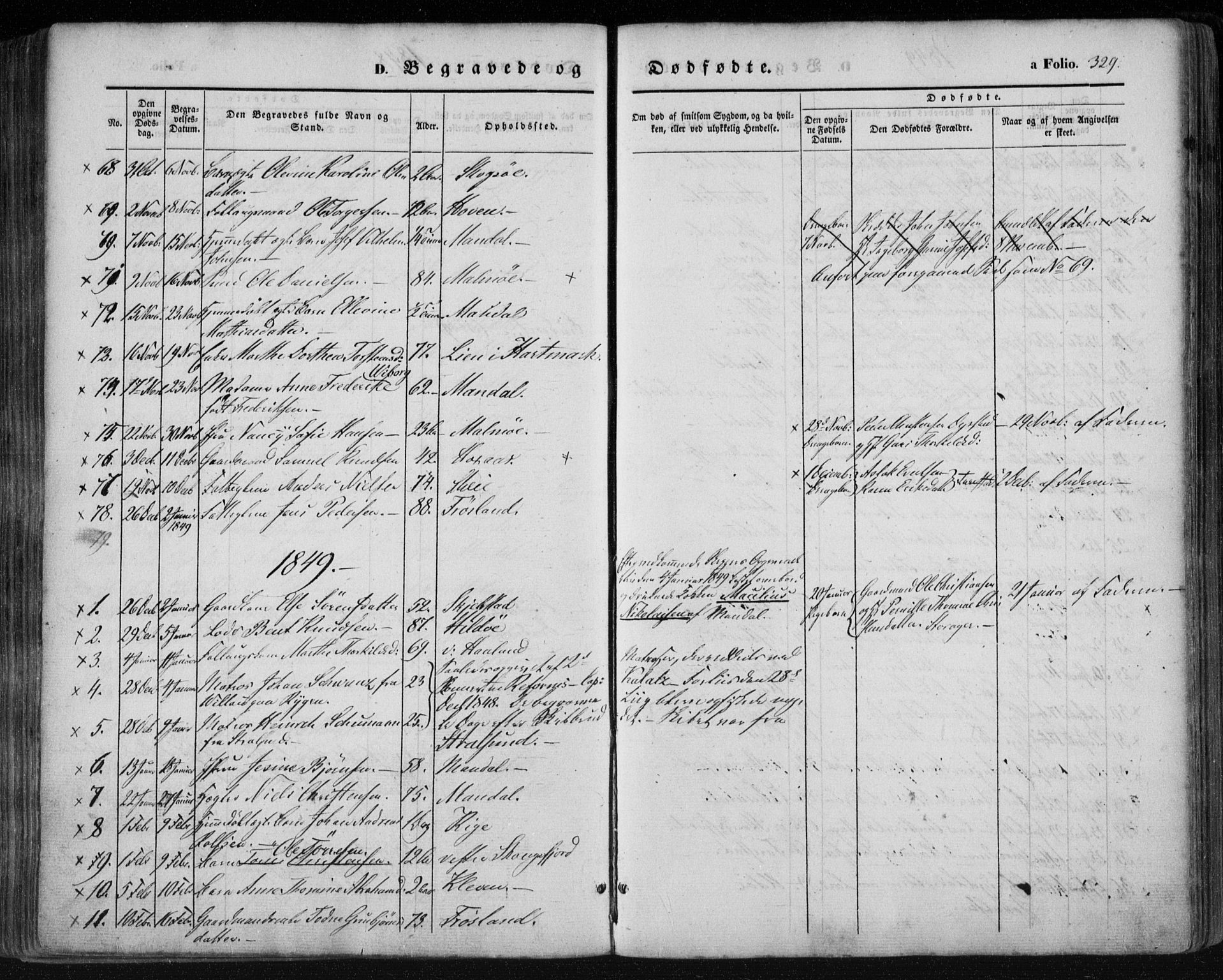 Mandal sokneprestkontor, SAK/1111-0030/F/Fa/Faa/L0013: Parish register (official) no. A 13, 1847-1859, p. 329
