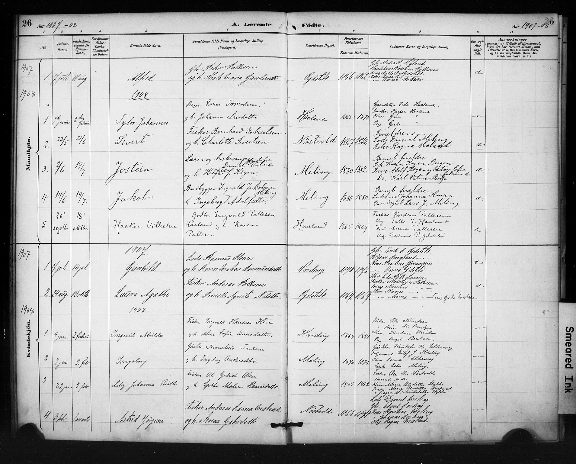 Rennesøy sokneprestkontor, SAST/A -101827/H/Ha/Haa/L0013: Parish register (official) no. A 12, 1888-1916, p. 26