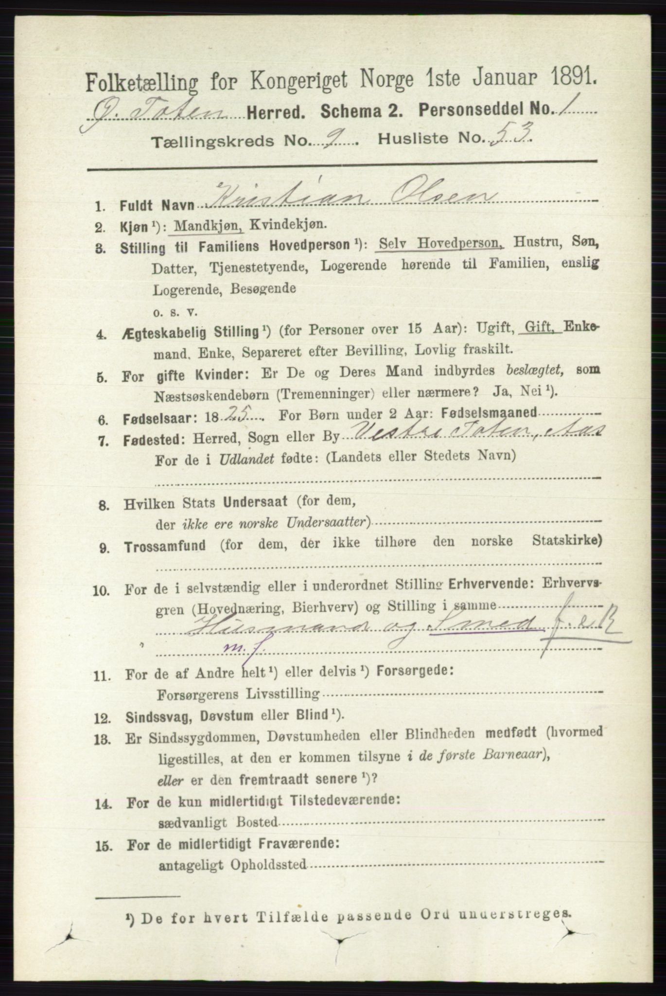 RA, 1891 census for 0528 Østre Toten, 1891, p. 5957