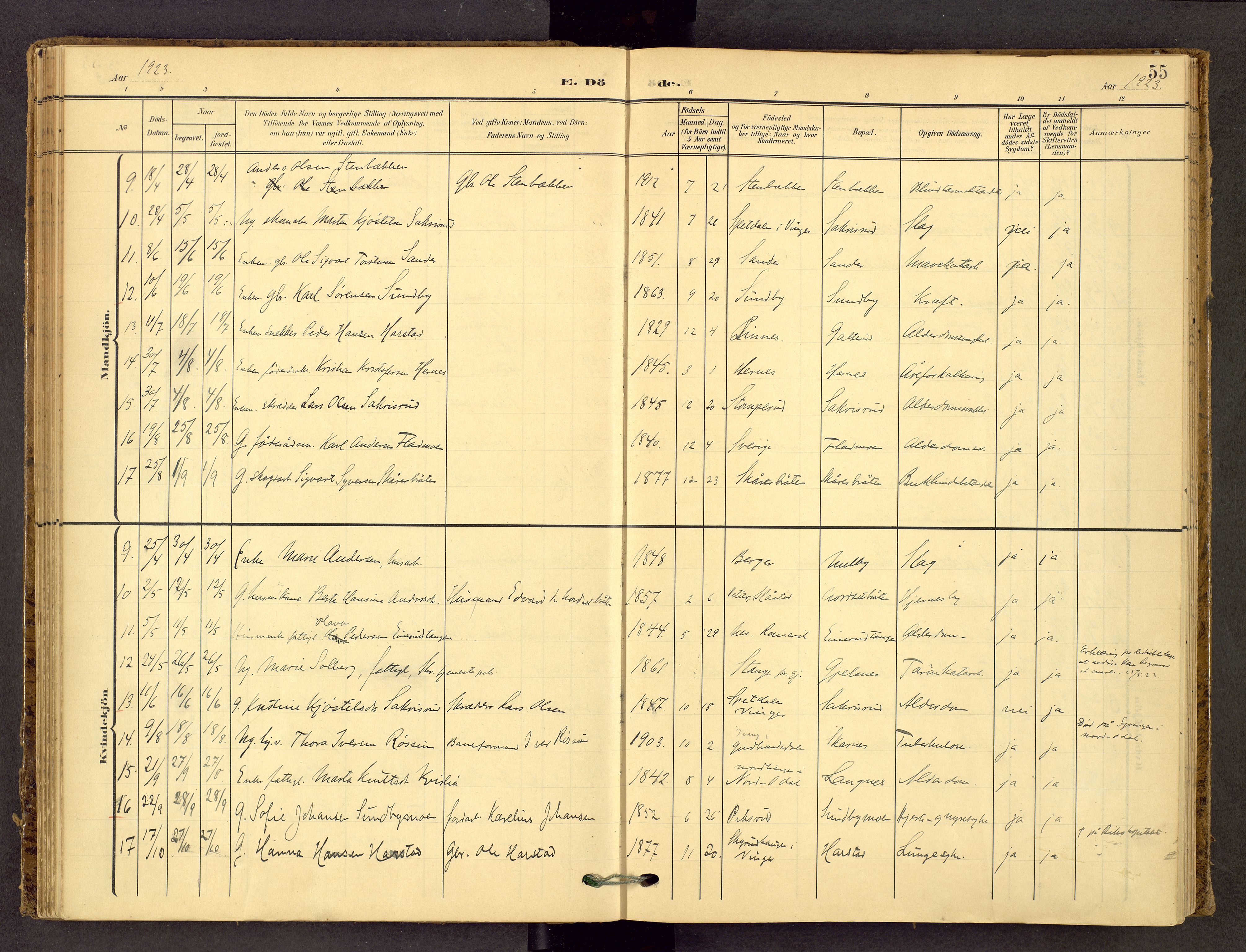 Sør-Odal prestekontor, AV/SAH-PREST-030/H/Ha/Haa/L0010: Parish register (official) no. 10, 1907-1968, p. 55