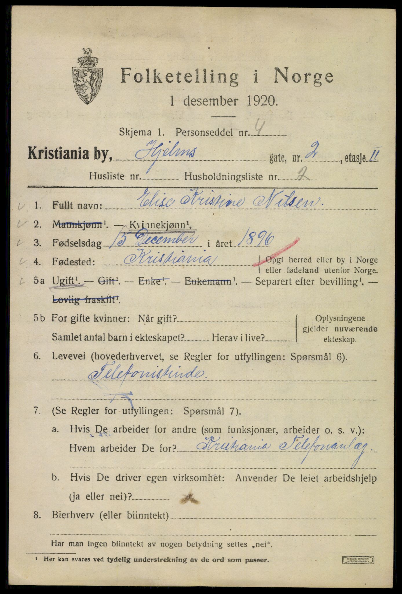 SAO, 1920 census for Kristiania, 1920, p. 294043