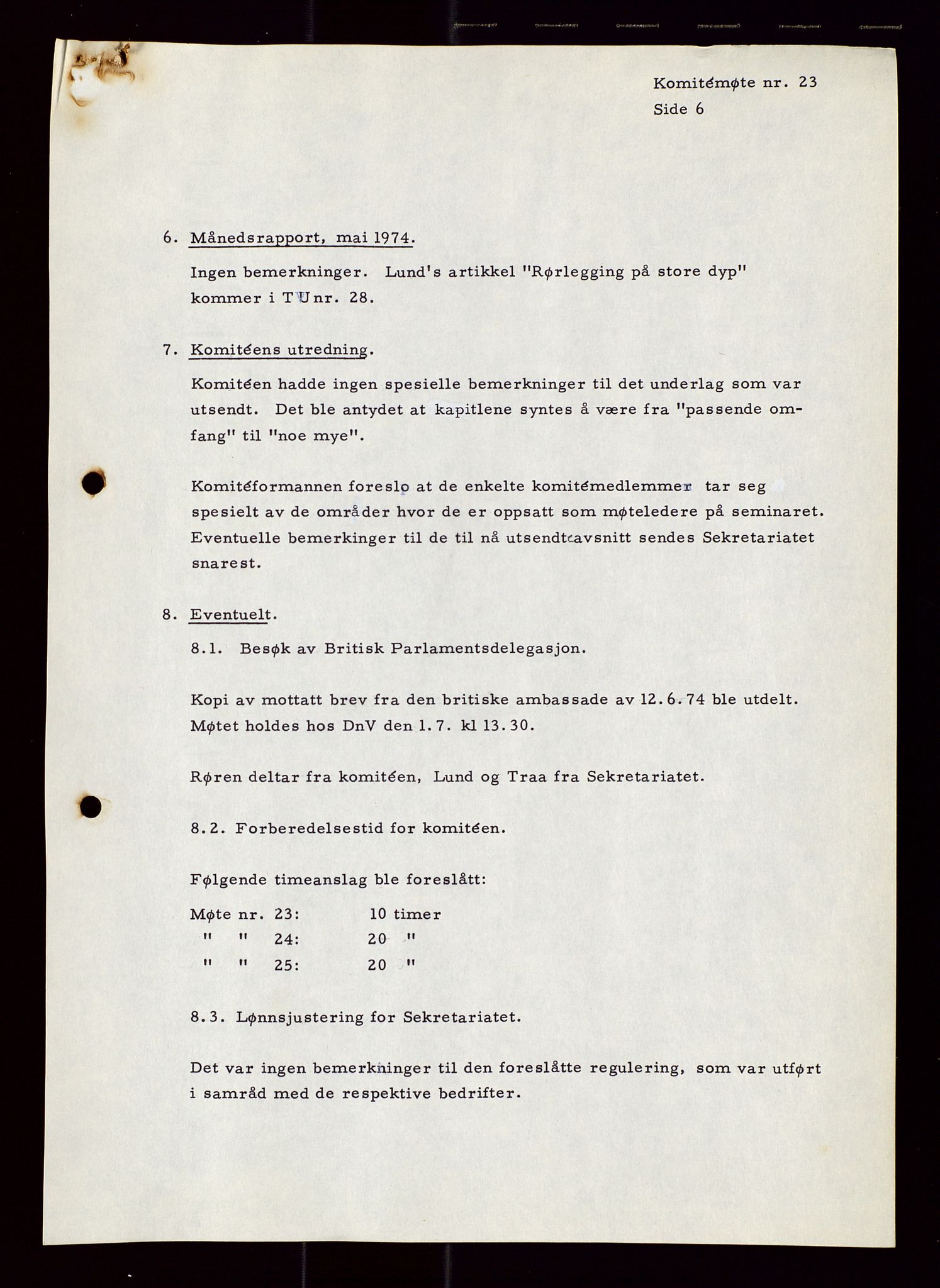 Industridepartementet, Oljekontoret, AV/SAST-A-101348/Di/L0001: DWP, møter juni - november, komiteemøter nr. 19 - 26, 1973-1974, p. 614