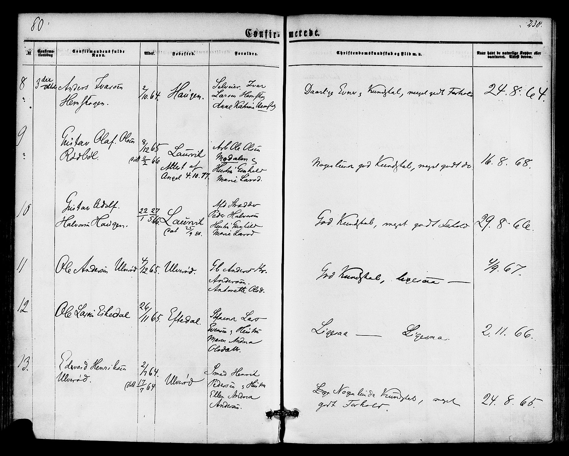 Hedrum kirkebøker, SAKO/A-344/F/Fa/L0008: Parish register (official) no. I 8, 1869-1880, p. 230