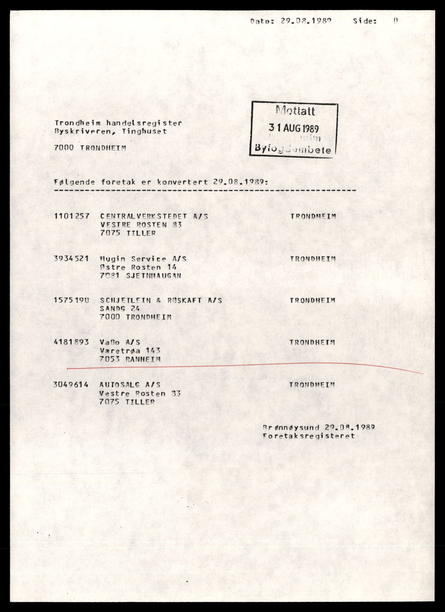 Trondheim byfogd, AV/SAT-A-0003/2/J/Jd/Jdd/L0059: Aksjeselskap, Va-Vo, 1944-1990, p. 1