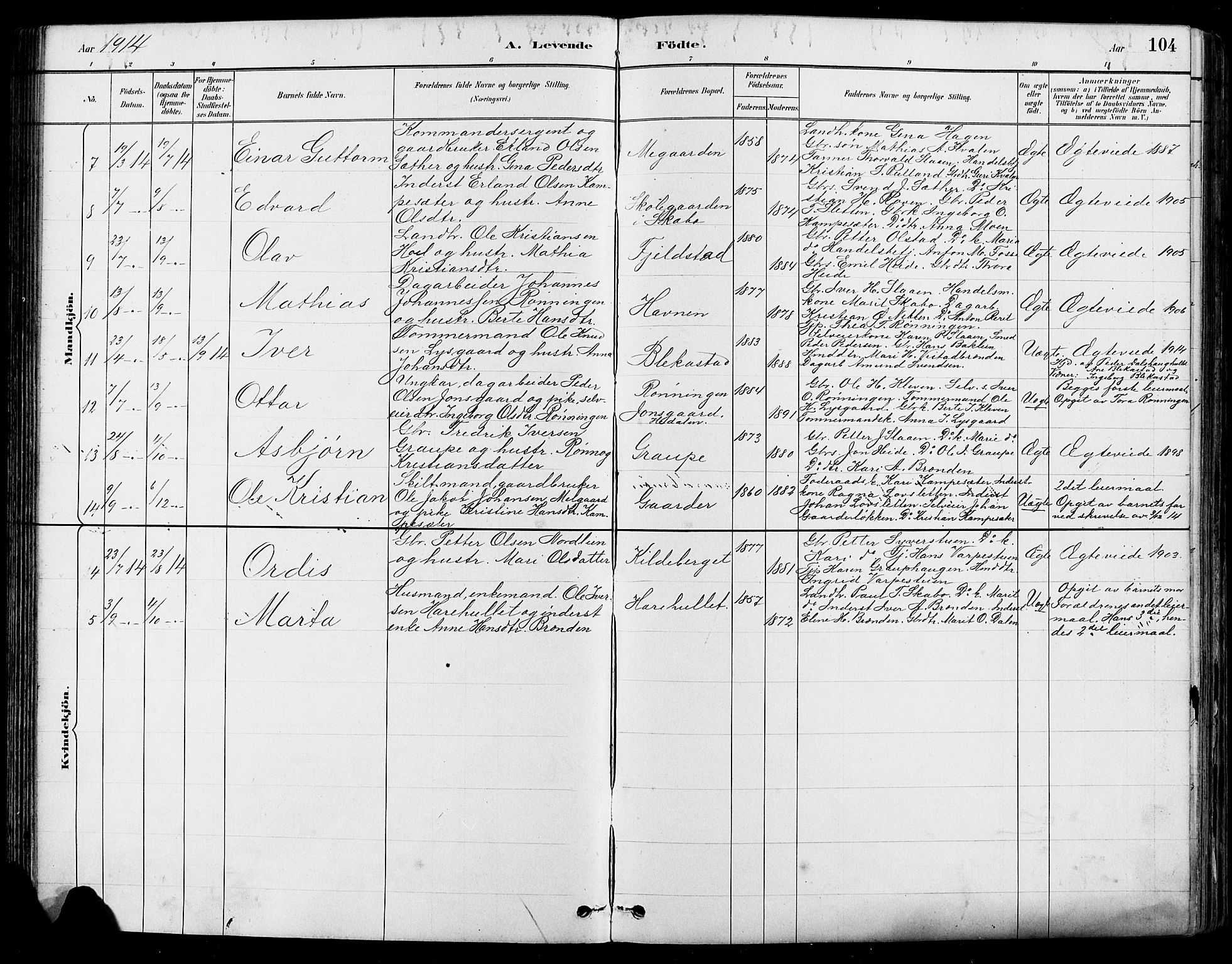 Nord-Fron prestekontor, SAH/PREST-080/H/Ha/Hab/L0005: Parish register (copy) no. 5, 1884-1914, p. 104