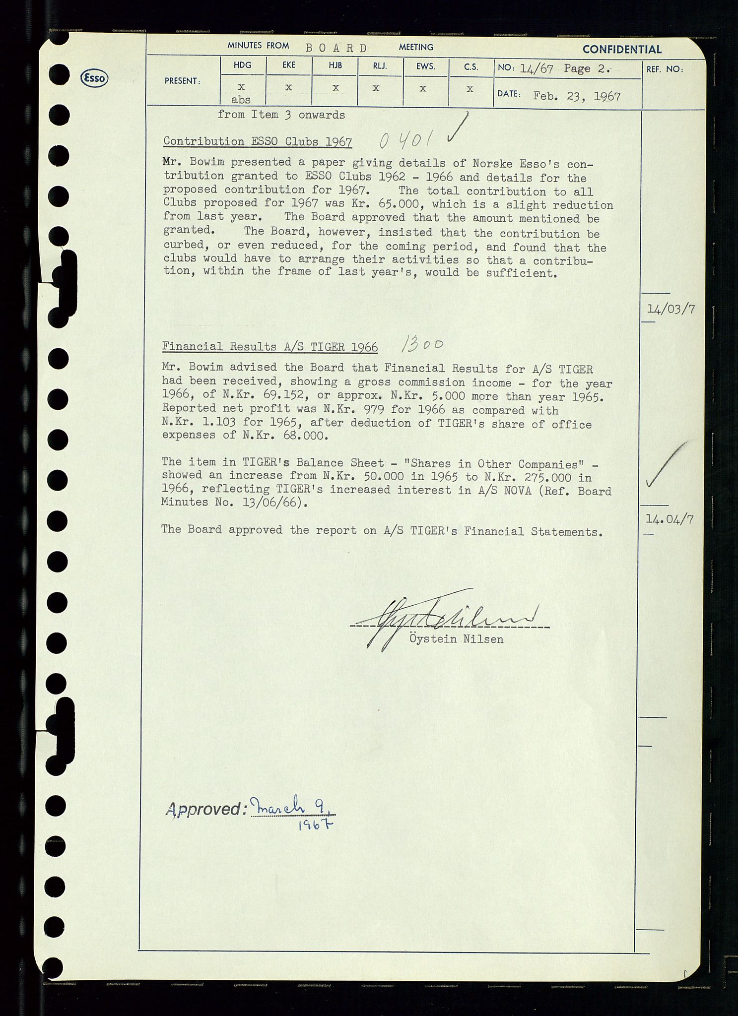 Pa 0982 - Esso Norge A/S, AV/SAST-A-100448/A/Aa/L0002/0003: Den administrerende direksjon Board minutes (styrereferater) / Den administrerende direksjon Board minutes (styrereferater), 1967, p. 29