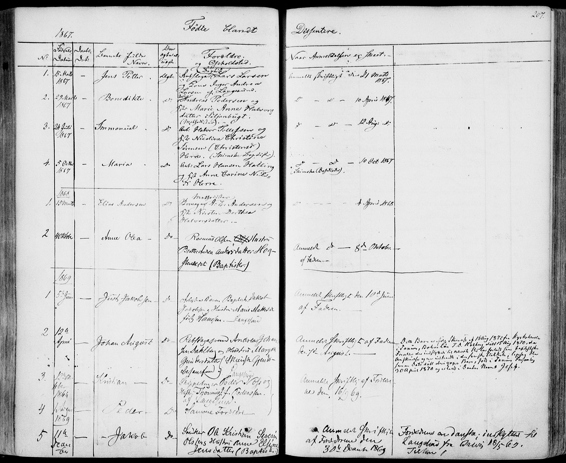 Bamble kirkebøker, SAKO/A-253/F/Fa/L0005: Parish register (official) no. I 5, 1854-1869, p. 207