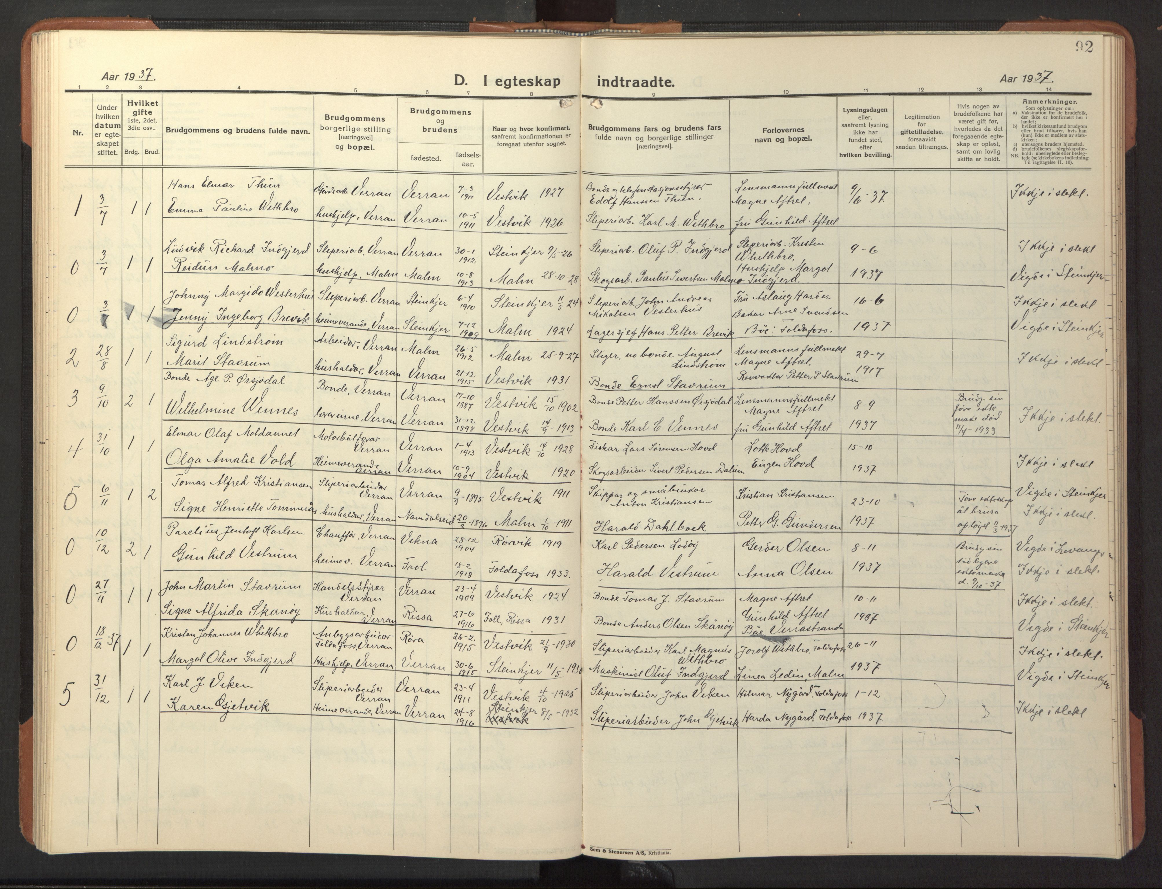 Ministerialprotokoller, klokkerbøker og fødselsregistre - Nord-Trøndelag, SAT/A-1458/744/L0425: Parish register (copy) no. 744C04, 1924-1947, p. 92