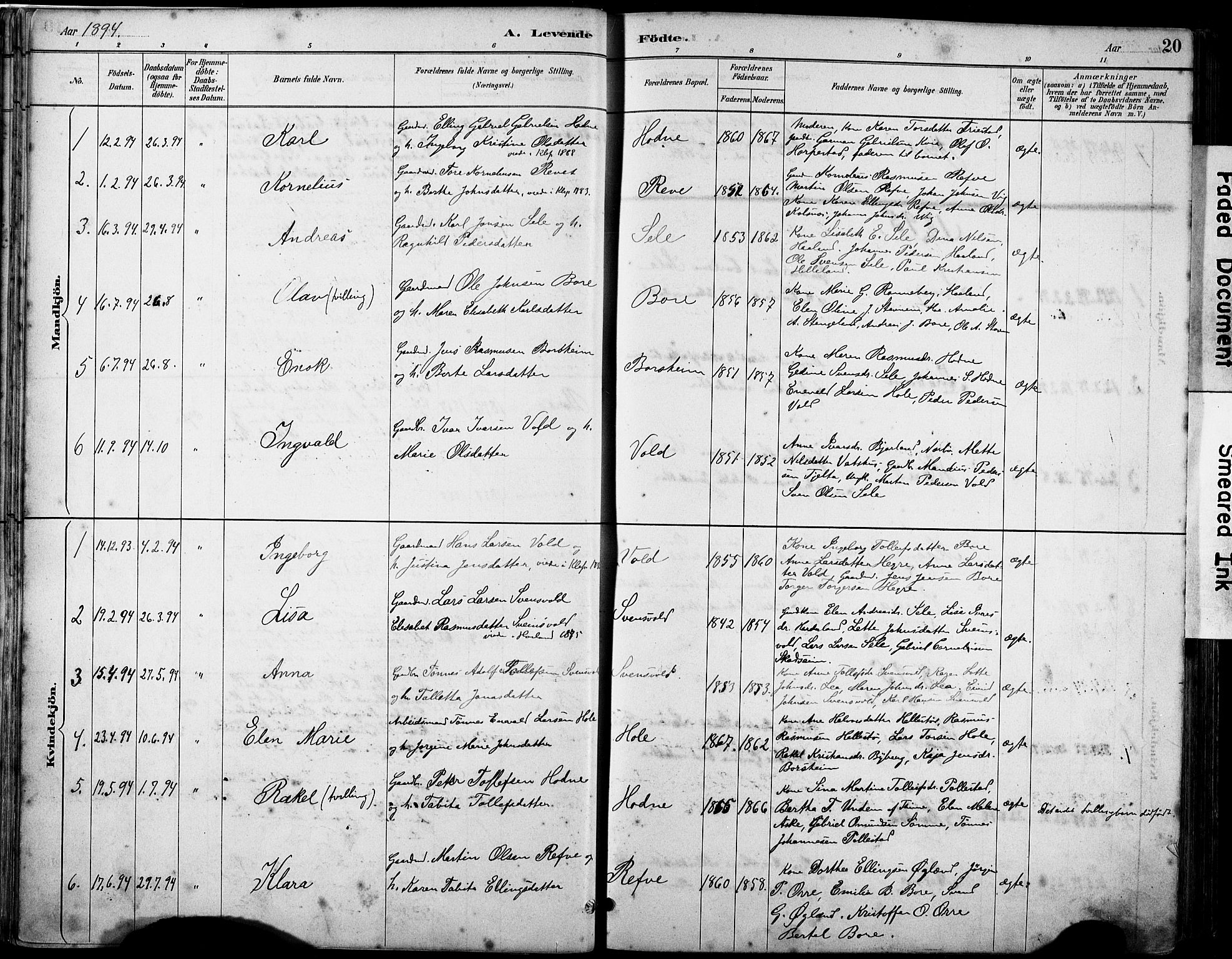 Klepp sokneprestkontor, SAST/A-101803/001/3/30BA/L0008: Parish register (official) no. A 9, 1886-1919, p. 20
