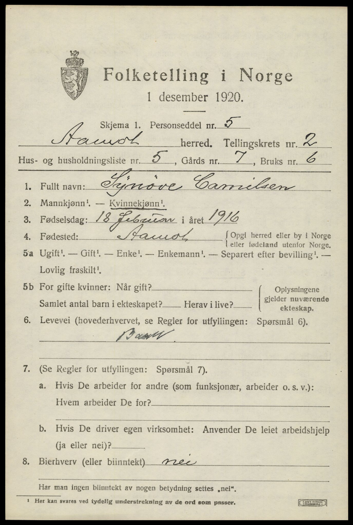 SAH, 1920 census for Åmot, 1920, p. 2115