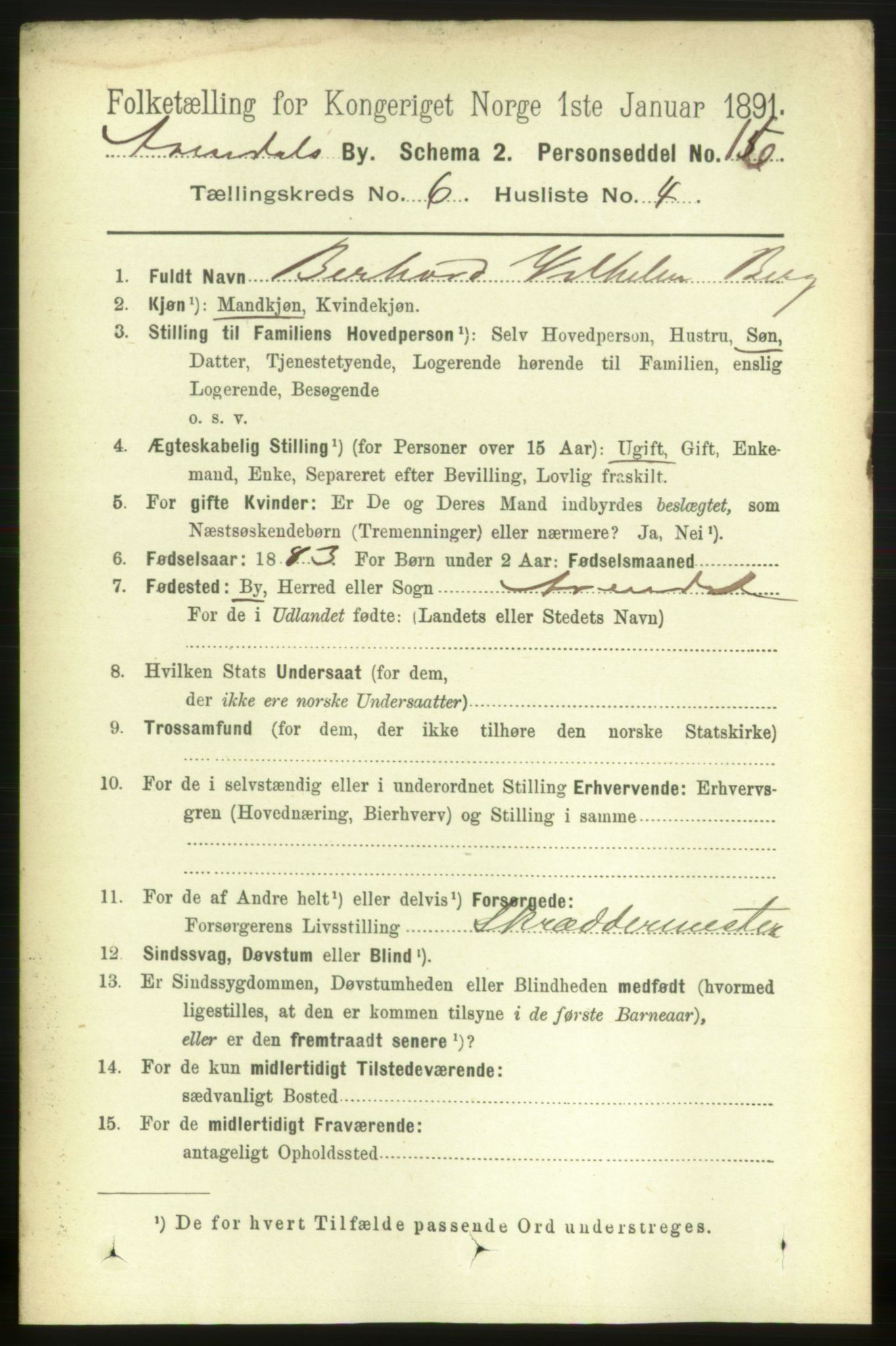 RA, 1891 census for 0903 Arendal, 1891, p. 2174