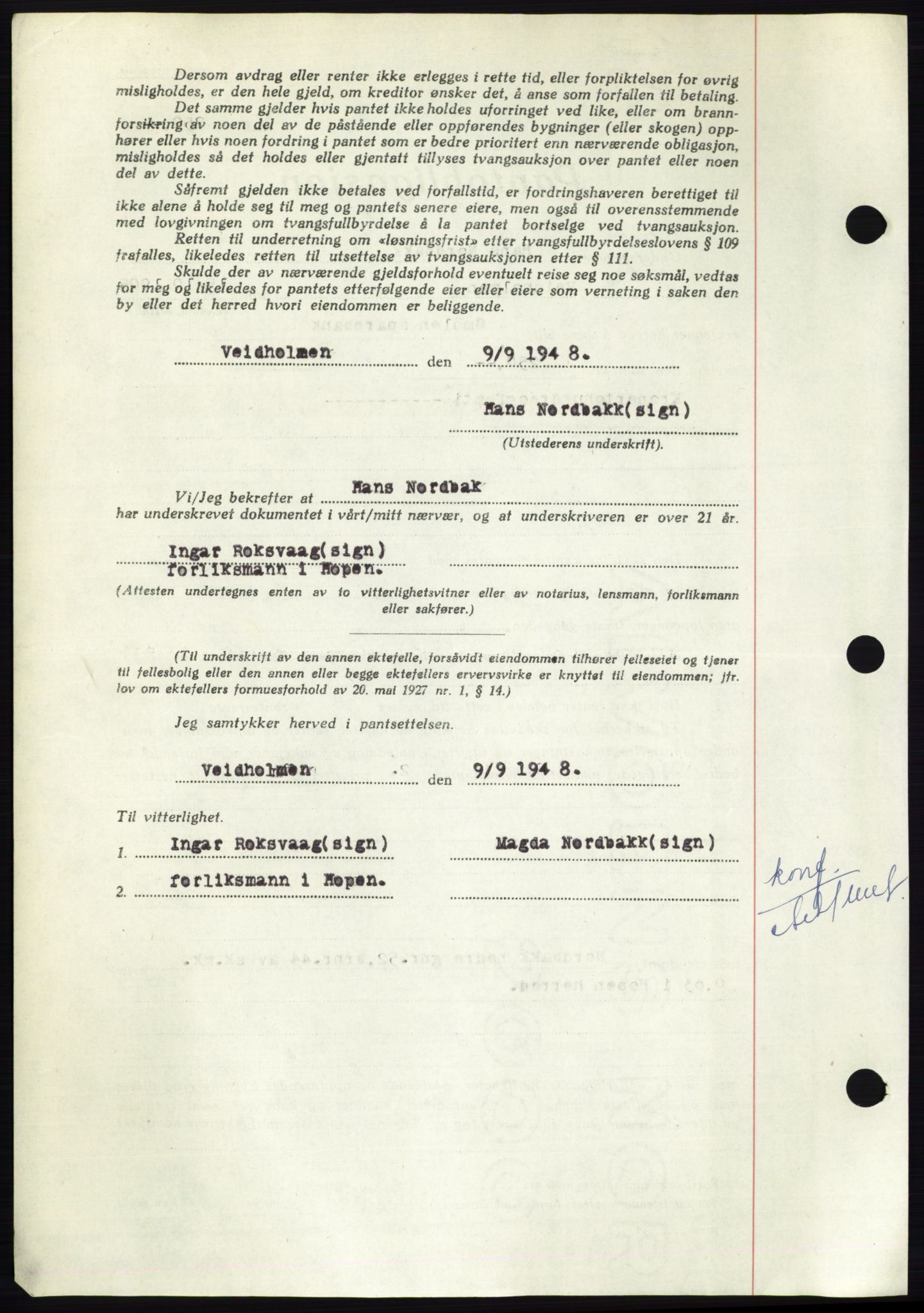 Nordmøre sorenskriveri, AV/SAT-A-4132/1/2/2Ca: Mortgage book no. B99, 1948-1948, Diary no: : 3168/1948