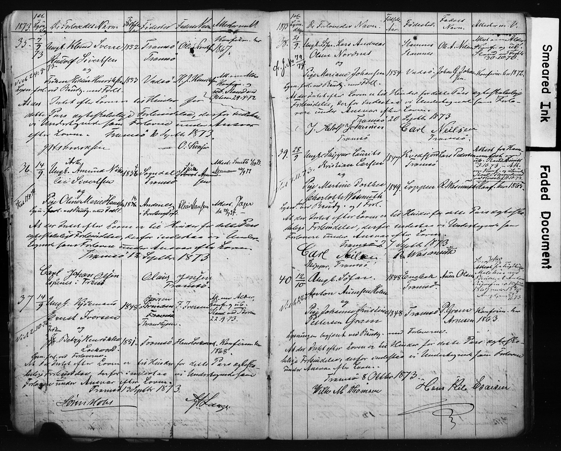 Tromsø sokneprestkontor/stiftsprosti/domprosti, SATØ/S-1343/H/Hc/L0098: Banns register no. 4, 1872-1883