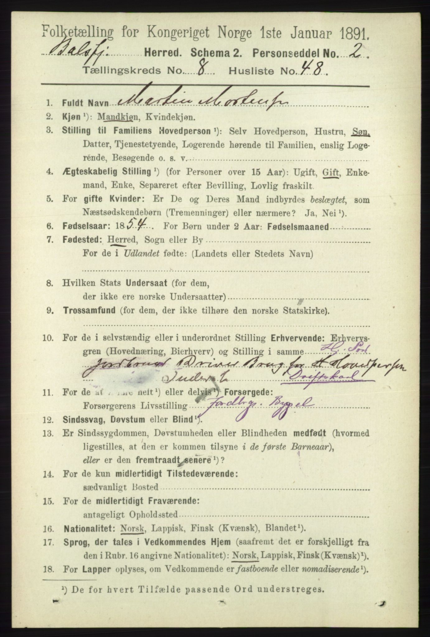 RA, 1891 census for 1933 Balsfjord, 1891, p. 2782