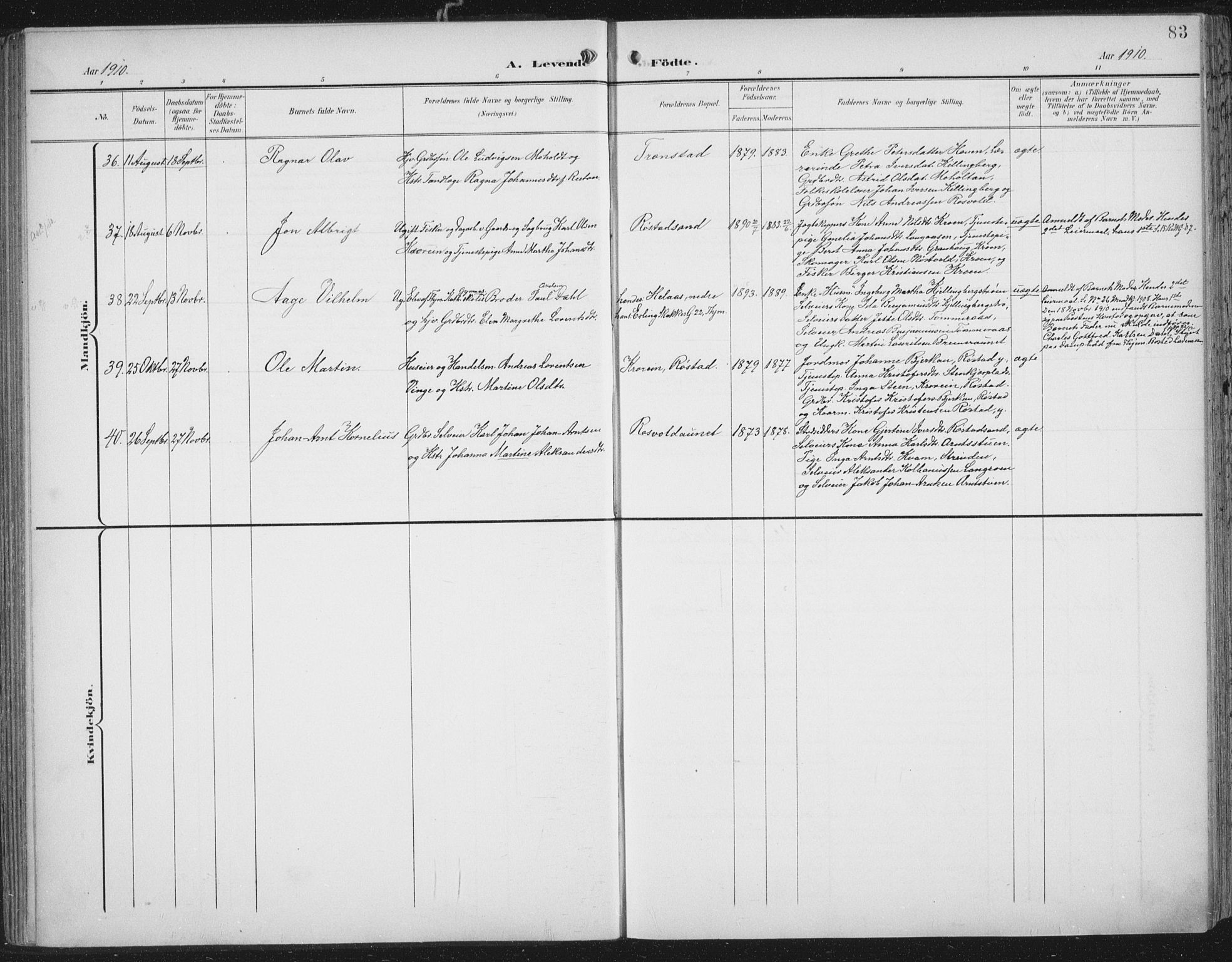Ministerialprotokoller, klokkerbøker og fødselsregistre - Nord-Trøndelag, SAT/A-1458/701/L0011: Parish register (official) no. 701A11, 1899-1915, p. 83