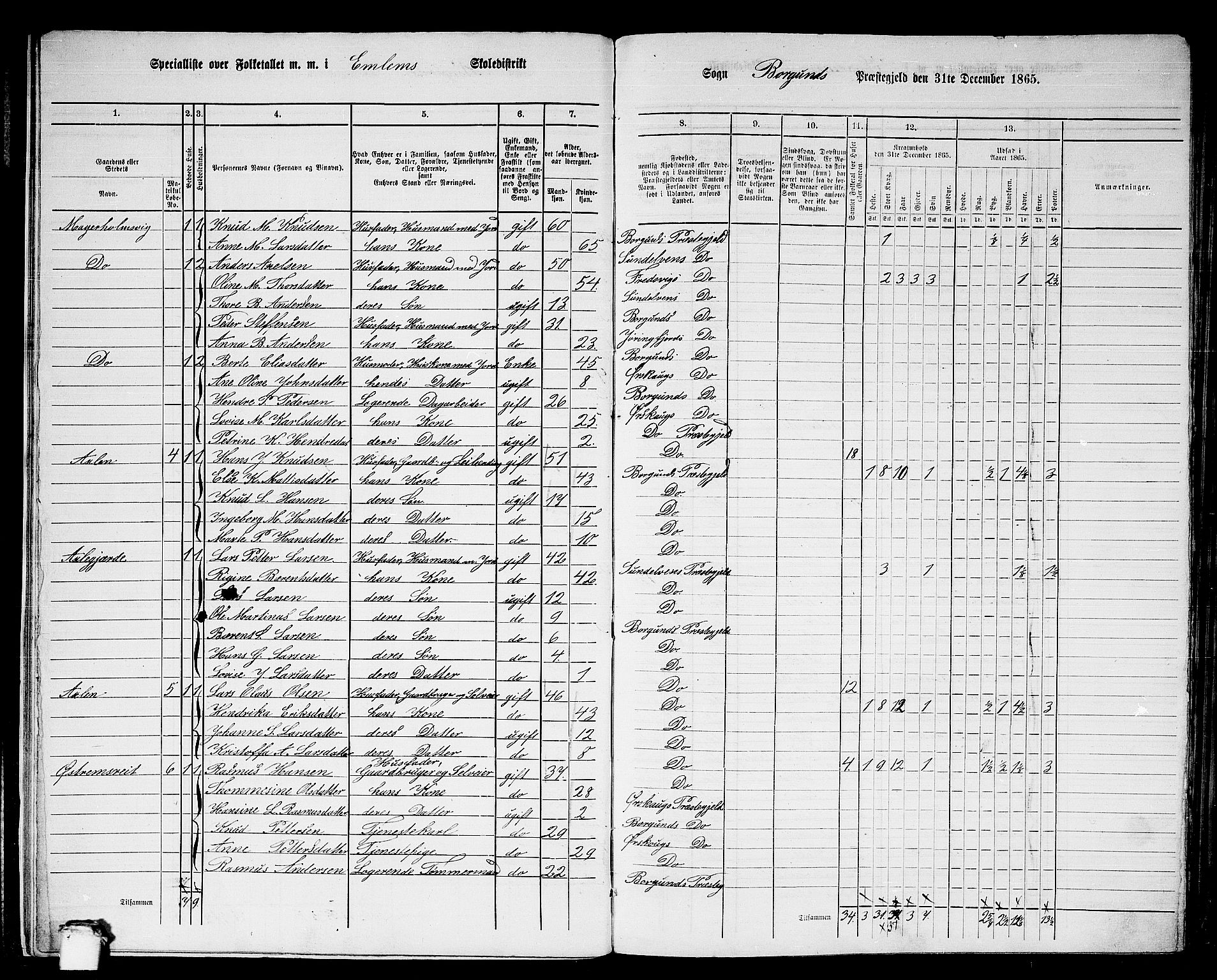 RA, 1865 census for Borgund, 1865, p. 16