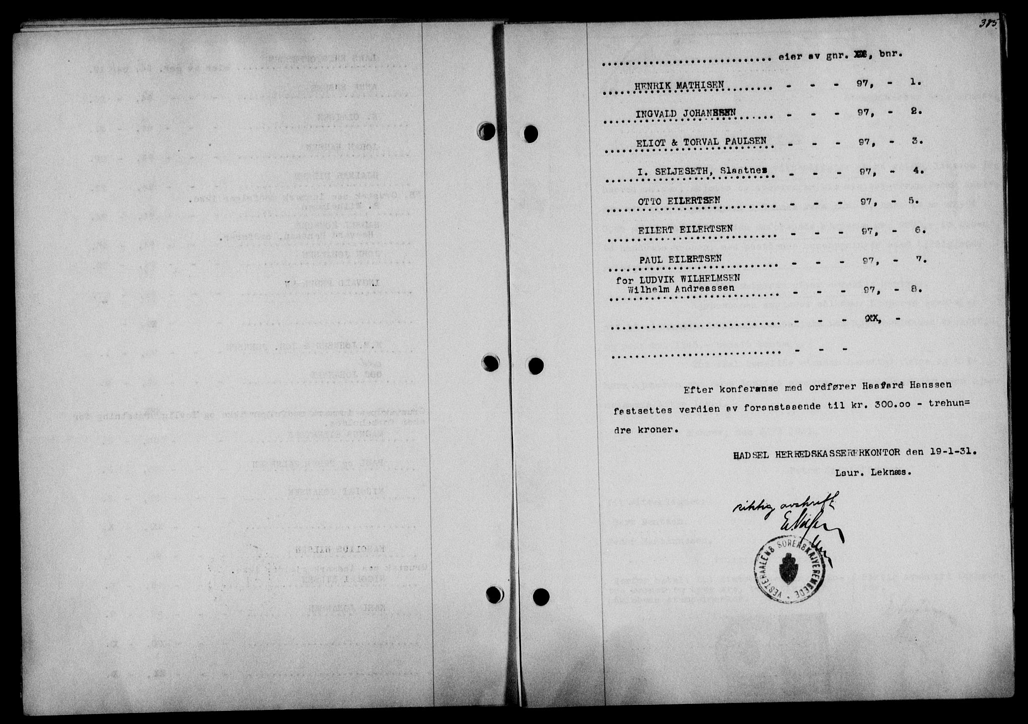 Vesterålen sorenskriveri, AV/SAT-A-4180/1/2/2Ca/L0052: Mortgage book no. 45, 1930-1931, Deed date: 22.01.1931