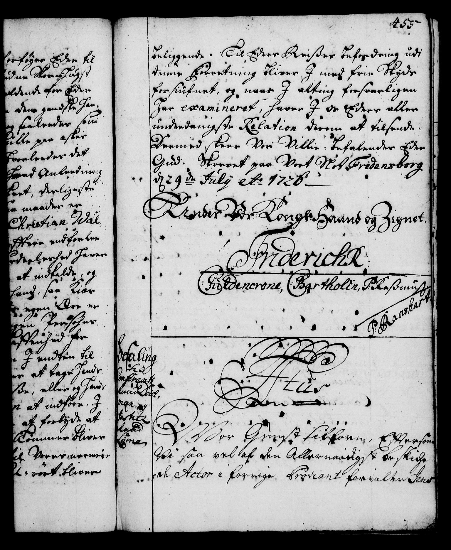 Rentekammeret, Kammerkanselliet, RA/EA-3111/G/Gg/Gga/L0002: Norsk ekspedisjonsprotokoll med register (merket RK 53.2), 1723-1727, p. 455