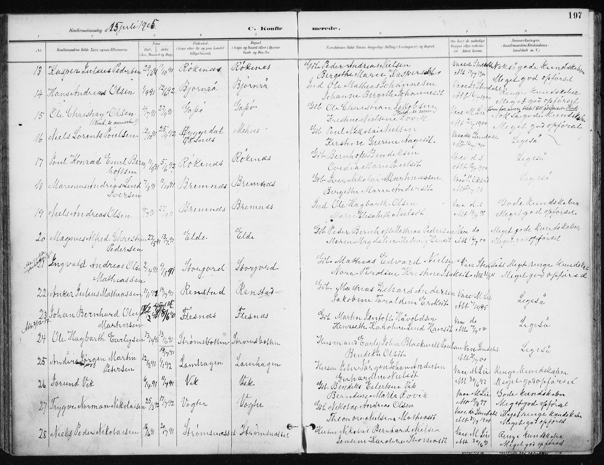 Kvæfjord sokneprestkontor, SATØ/S-1323/G/Ga/Gaa/L0006kirke: Parish register (official) no. 6, 1895-1914, p. 197