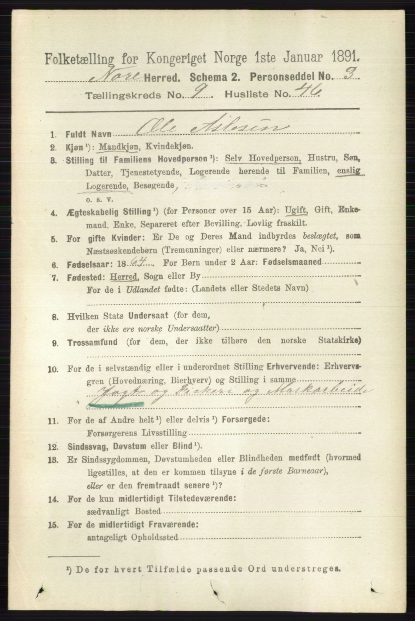 RA, 1891 census for 0633 Nore, 1891, p. 3477