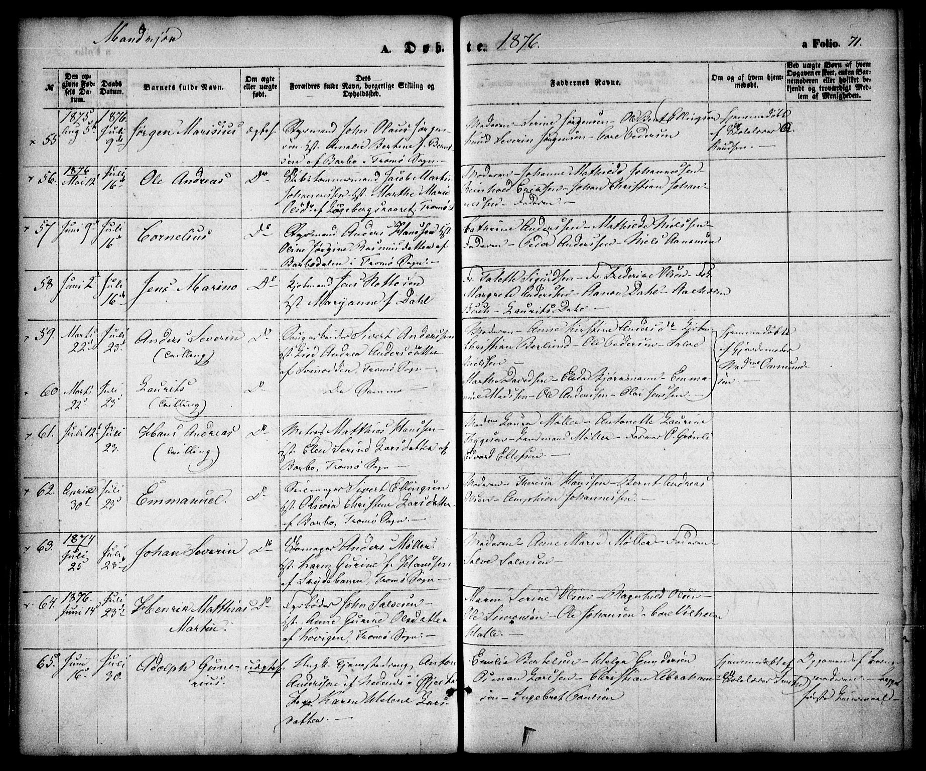 Arendal sokneprestkontor, Trefoldighet, AV/SAK-1111-0040/F/Fa/L0007: Parish register (official) no. A 7, 1868-1878, p. 71