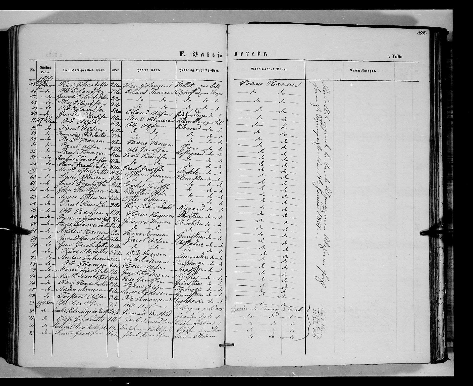 Vågå prestekontor, AV/SAH-PREST-076/H/Ha/Haa/L0006: Parish register (official) no. 6 /1, 1856-1872, p. 418