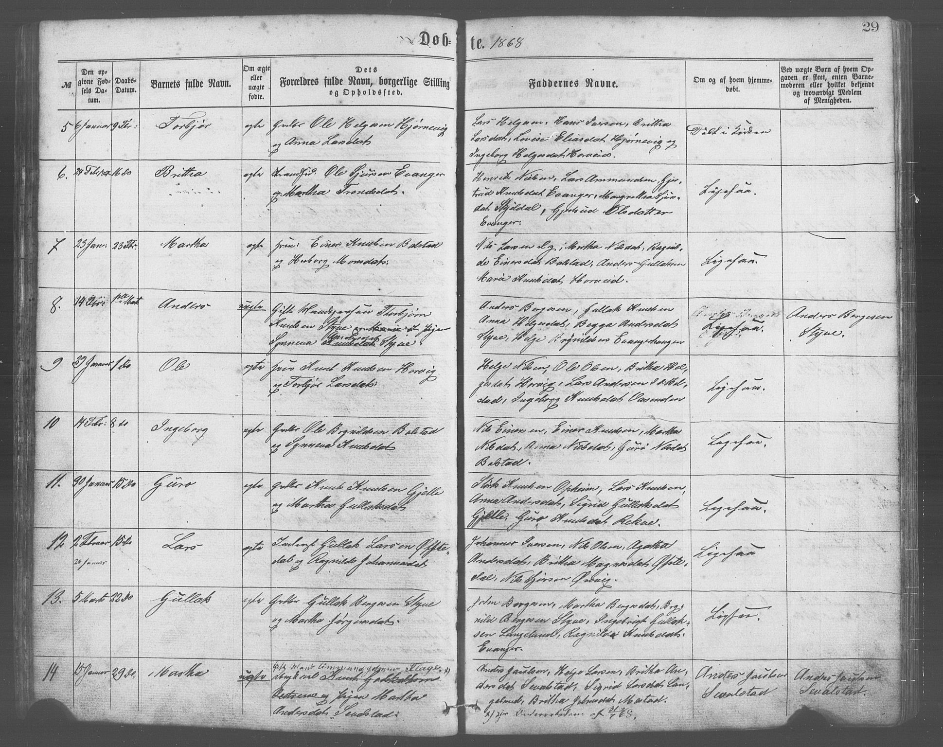 Evanger sokneprestembete, SAB/A-99924: Parish register (copy) no. A 2, 1863-1879, p. 29