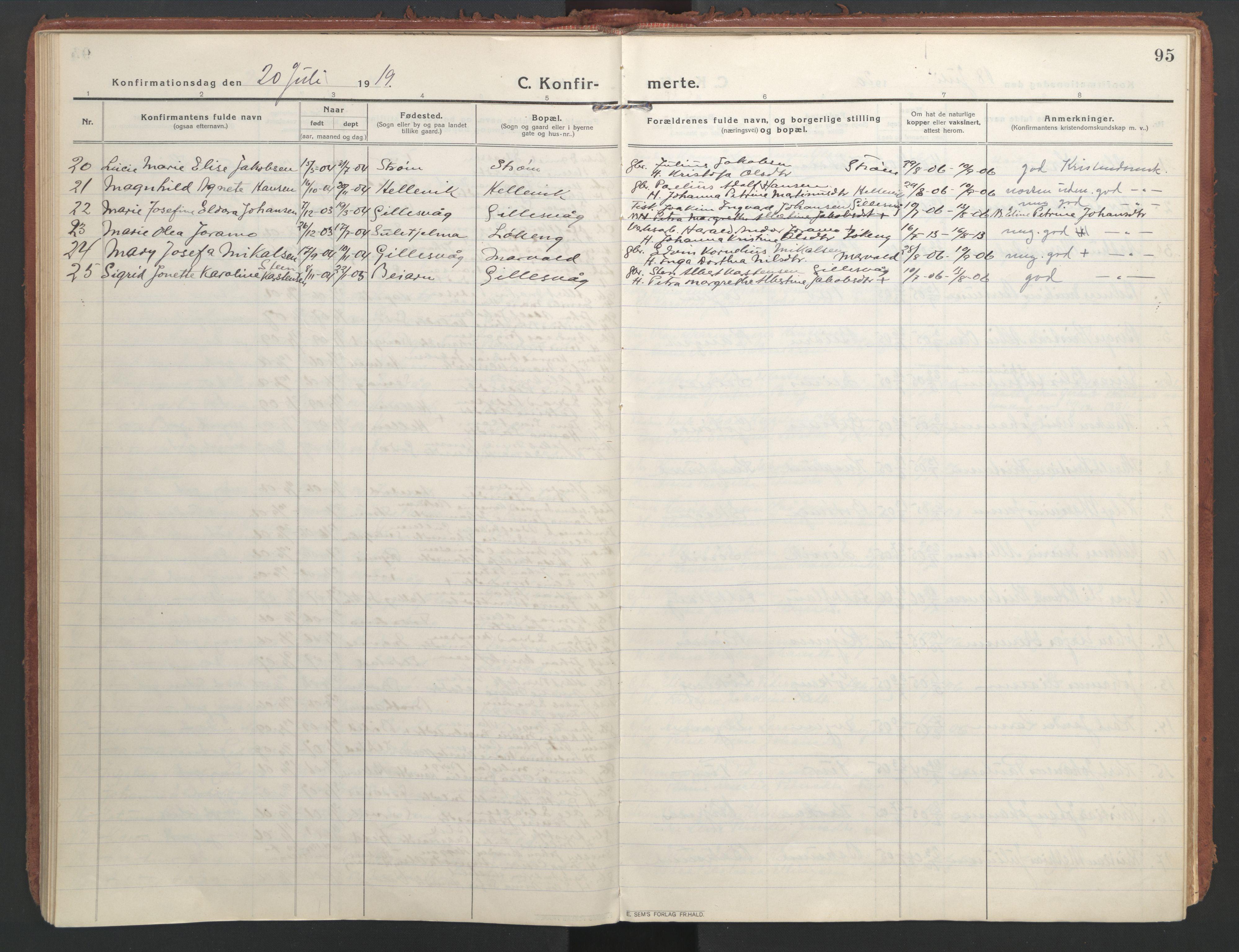 Ministerialprotokoller, klokkerbøker og fødselsregistre - Nordland, AV/SAT-A-1459/804/L0086: Parish register (official) no. 804A07, 1916-1935, p. 95