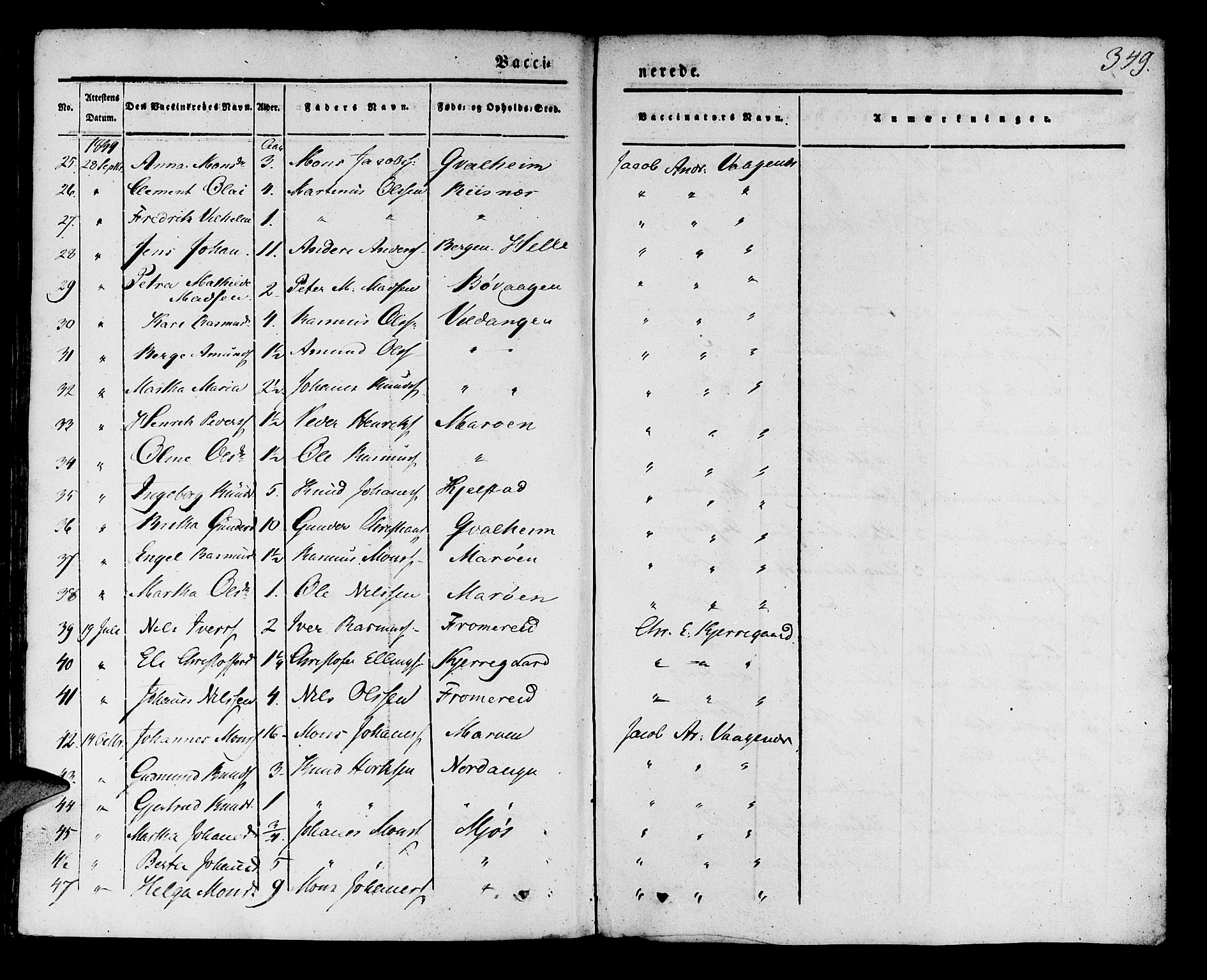 Manger sokneprestembete, SAB/A-76801/H/Haa: Parish register (official) no. A 5, 1839-1848, p. 349