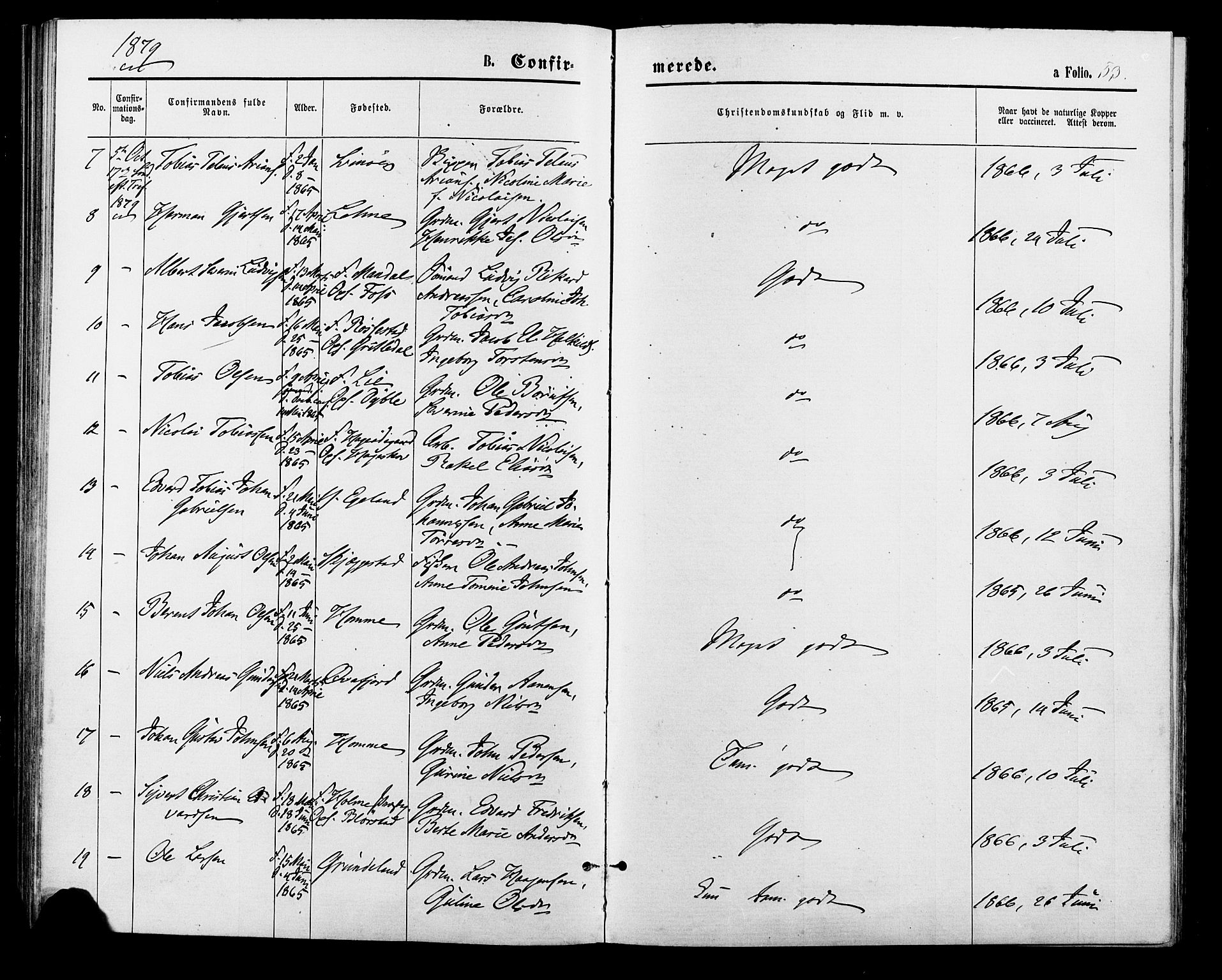Sør-Audnedal sokneprestkontor, SAK/1111-0039/F/Fa/Fab/L0008: Parish register (official) no. A 8, 1876-1881, p. 53