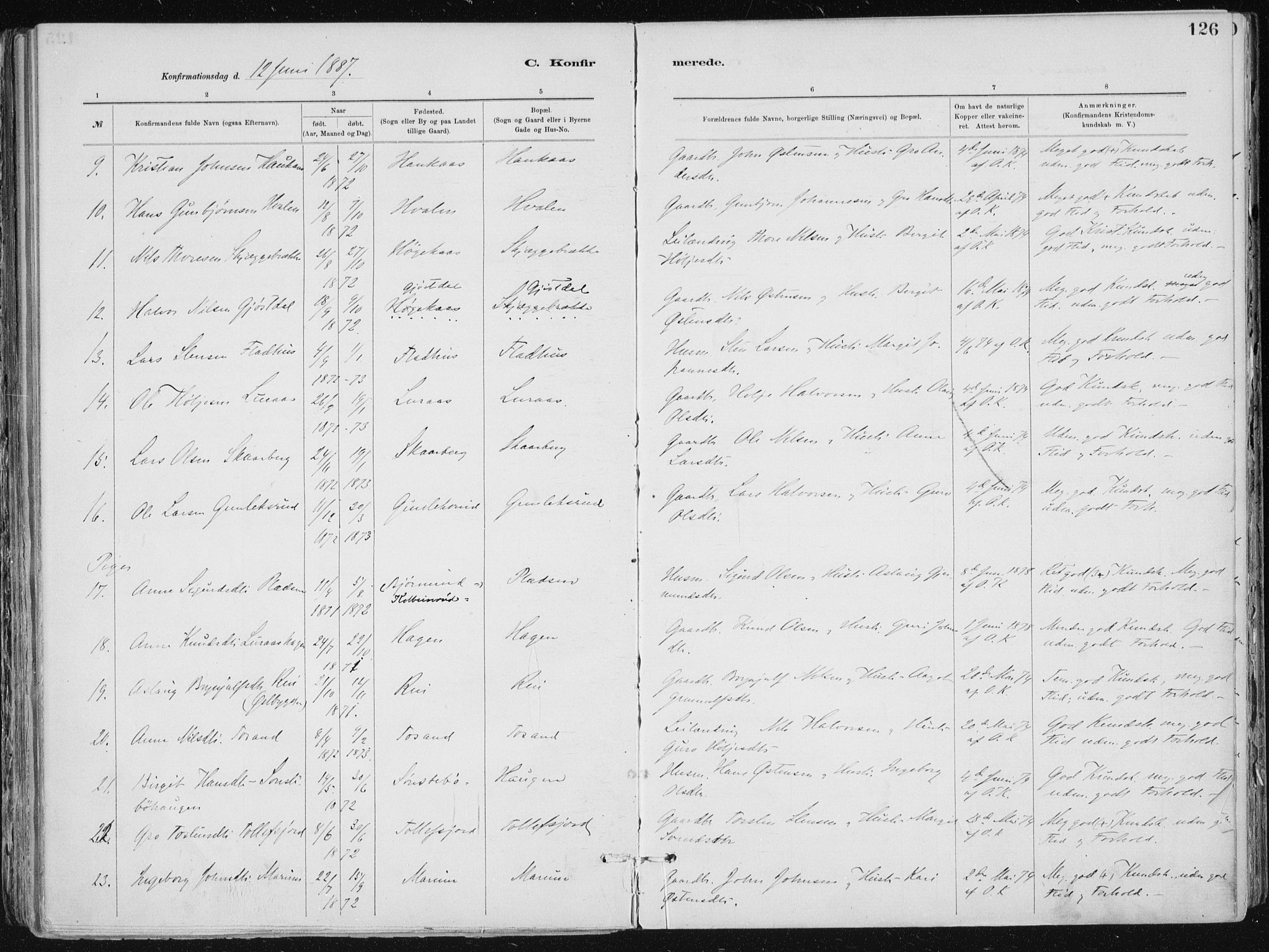Tinn kirkebøker, AV/SAKO-A-308/F/Fa/L0007: Parish register (official) no. I 7, 1878-1922, p. 126