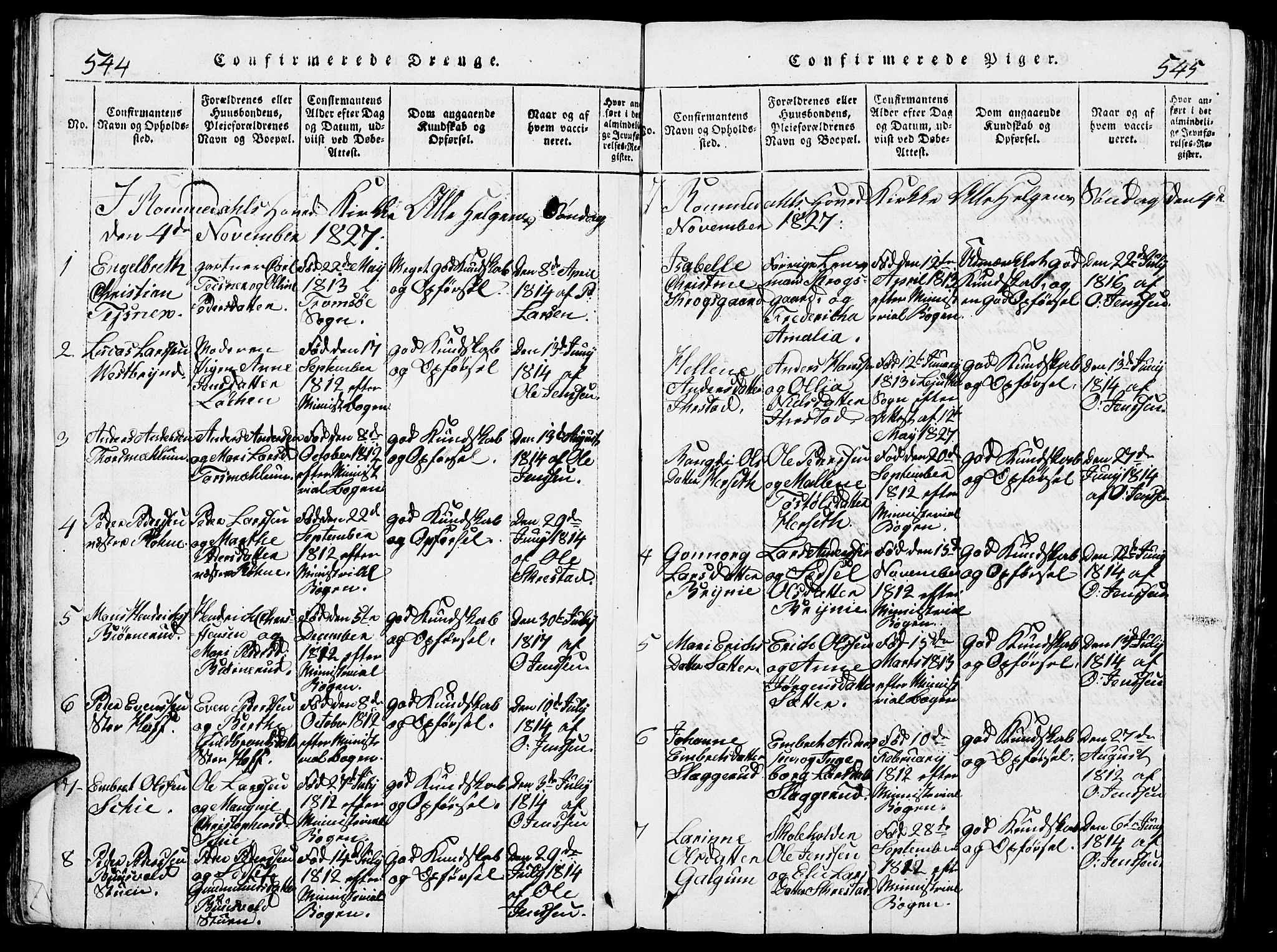 Romedal prestekontor, SAH/PREST-004/L/L0005: Parish register (copy) no. 5, 1814-1829, p. 544-545