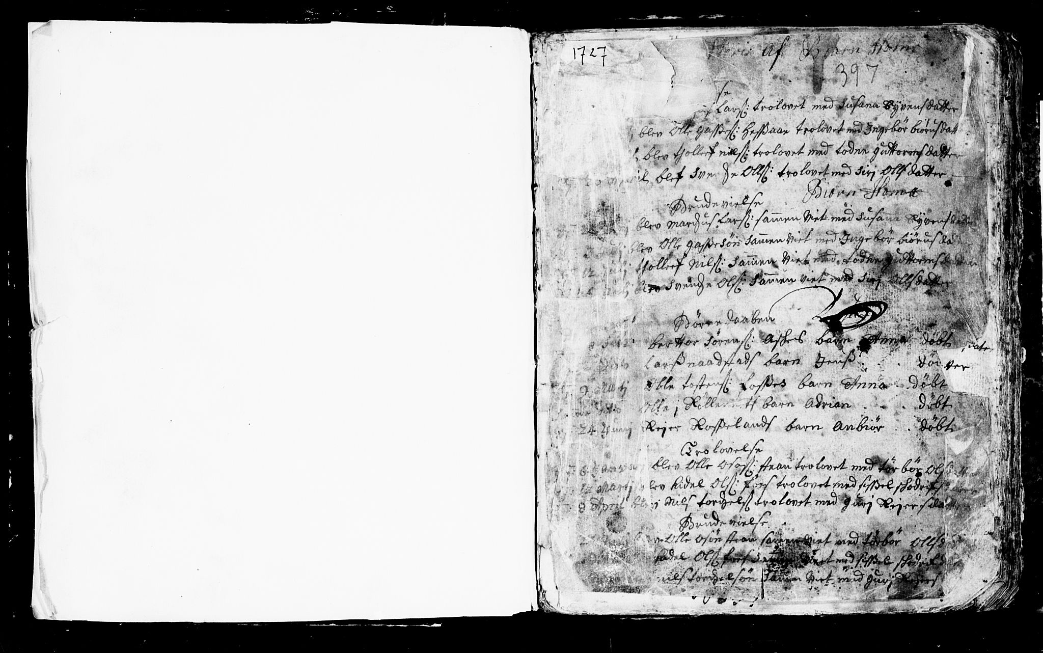 Bjelland sokneprestkontor, SAK/1111-0005/F/Fb/Fba/L0001: Parish register (copy) no. B 1, 1727-1752, p. 1