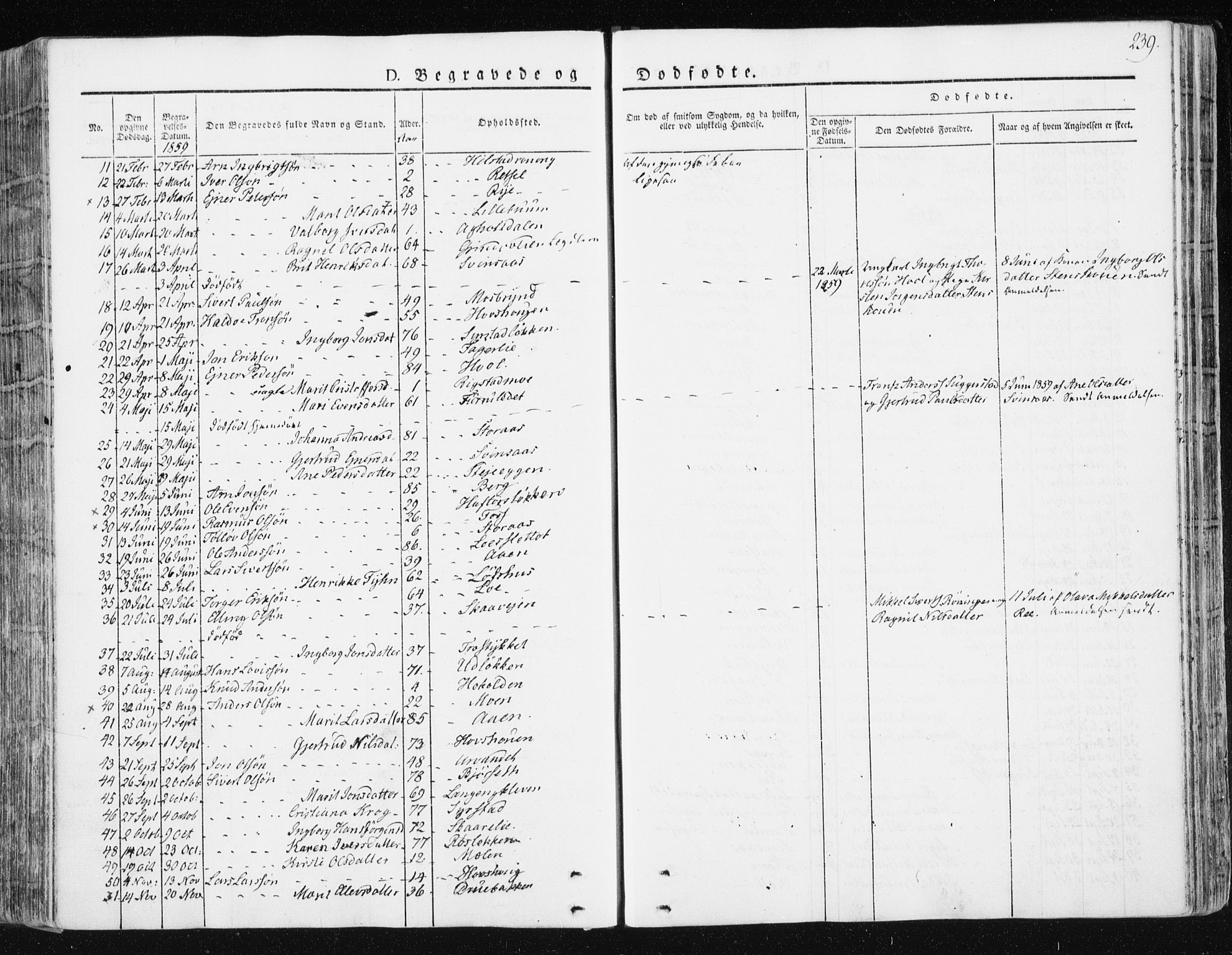 Ministerialprotokoller, klokkerbøker og fødselsregistre - Sør-Trøndelag, SAT/A-1456/672/L0855: Parish register (official) no. 672A07, 1829-1860, p. 239