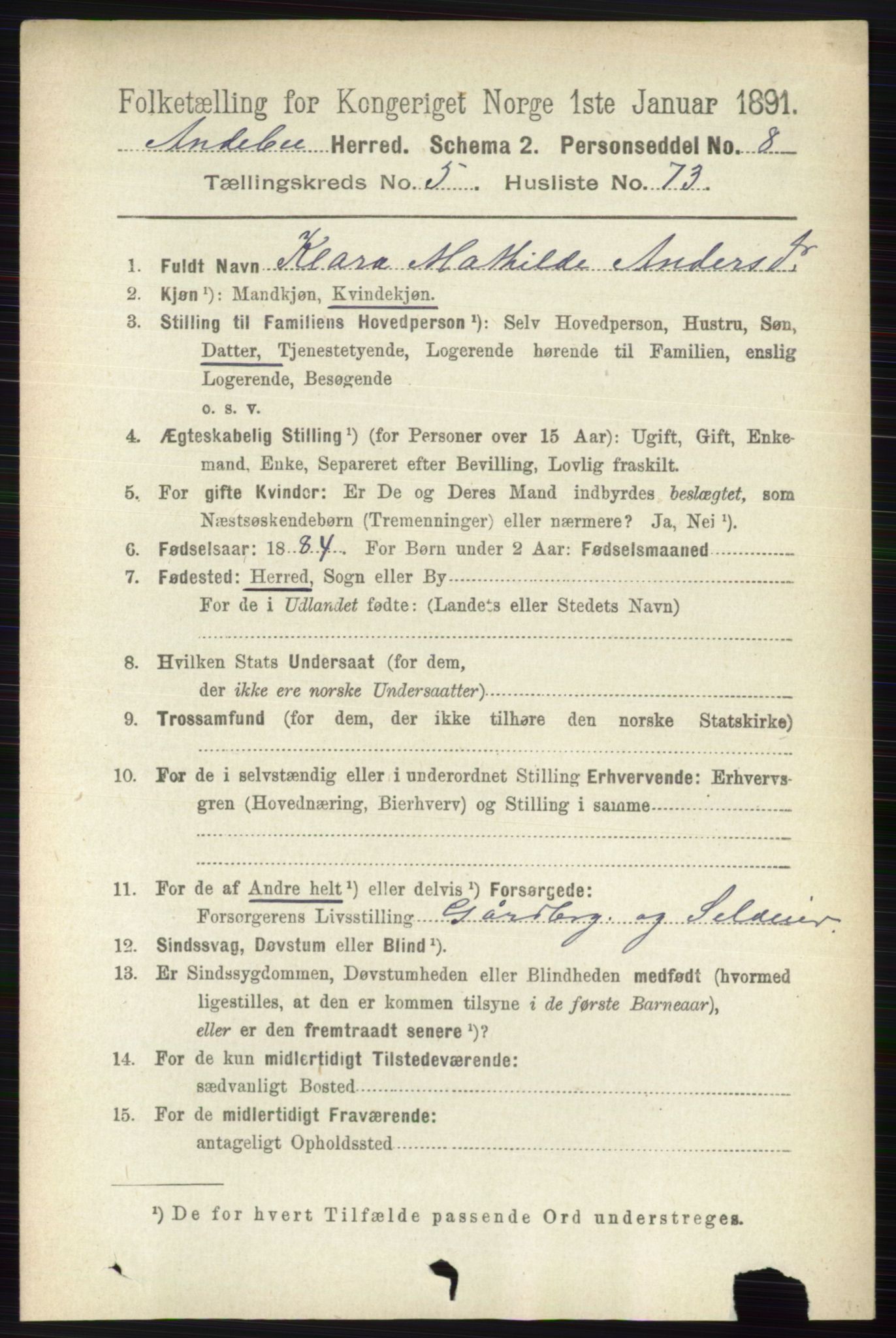 RA, 1891 census for 0719 Andebu, 1891, p. 3057