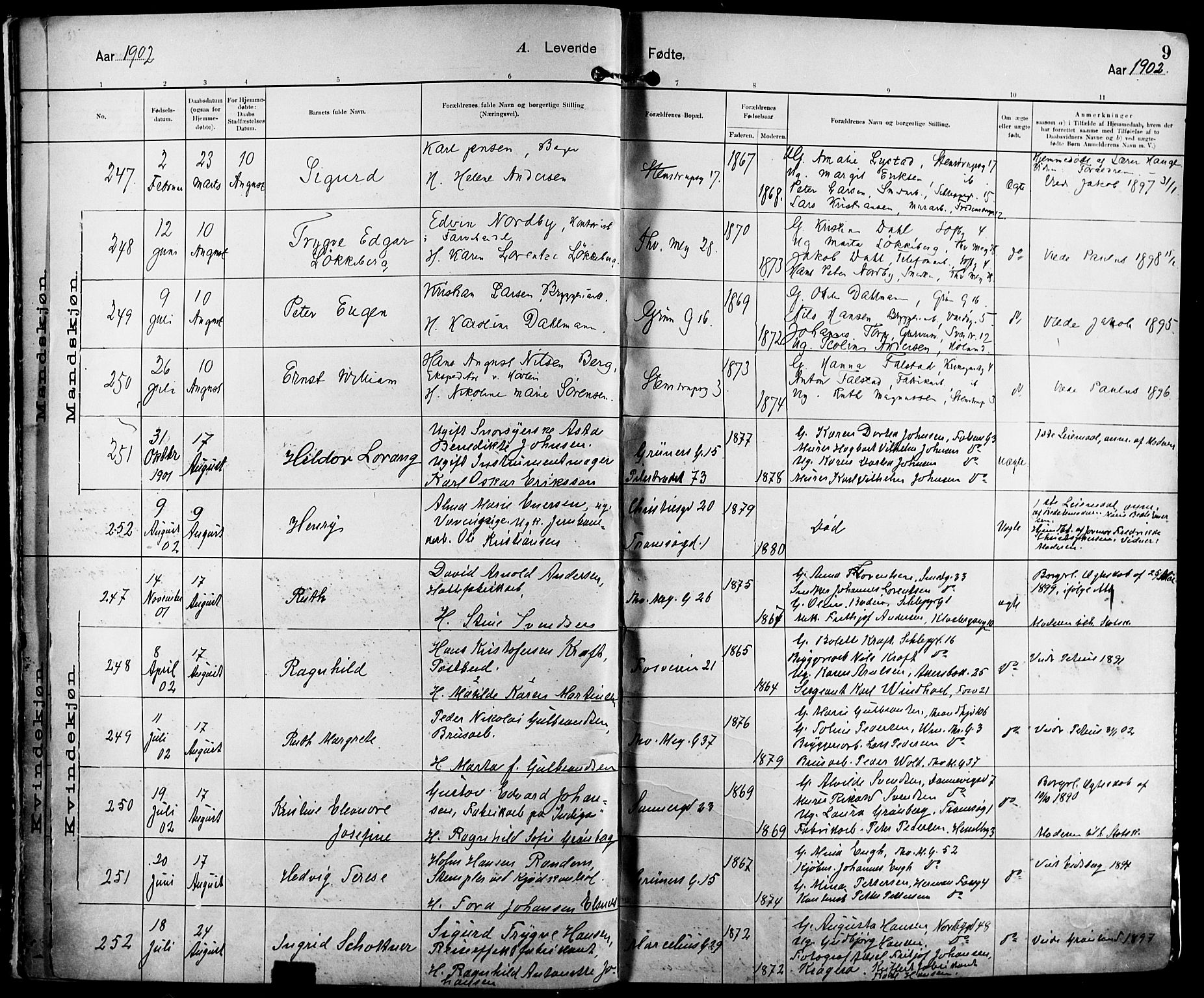 Paulus prestekontor Kirkebøker, AV/SAO-A-10871/F/Fa/L0016: Parish register (official) no. 16, 1902-1906, p. 9