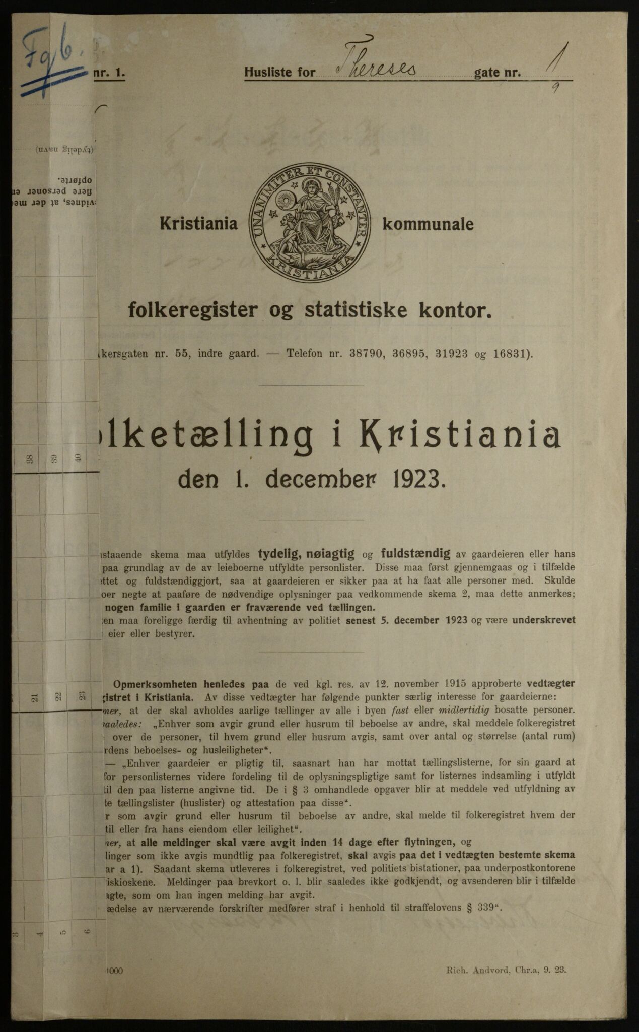 OBA, Municipal Census 1923 for Kristiania, 1923, p. 118947