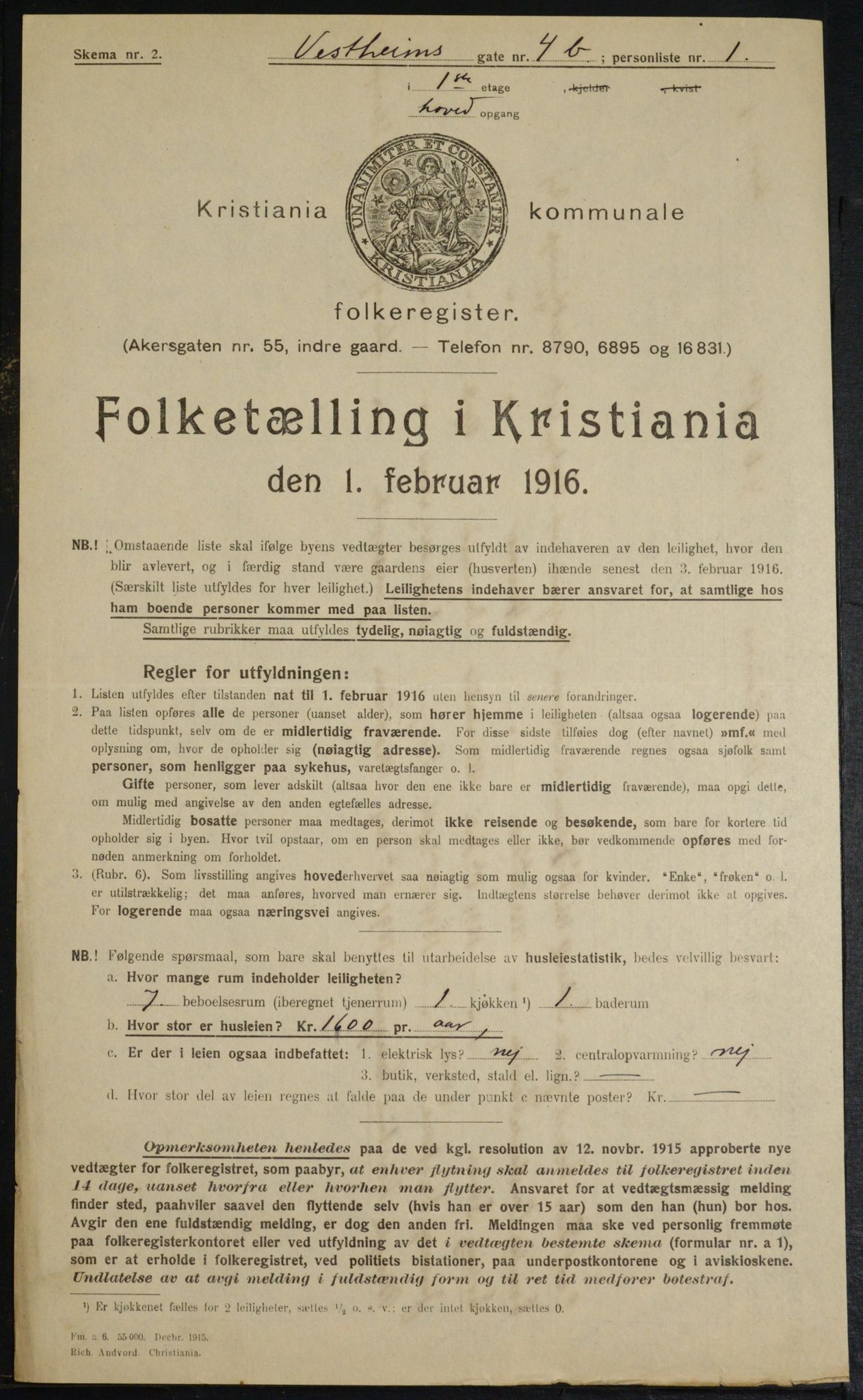 OBA, Municipal Census 1916 for Kristiania, 1916, p. 126206