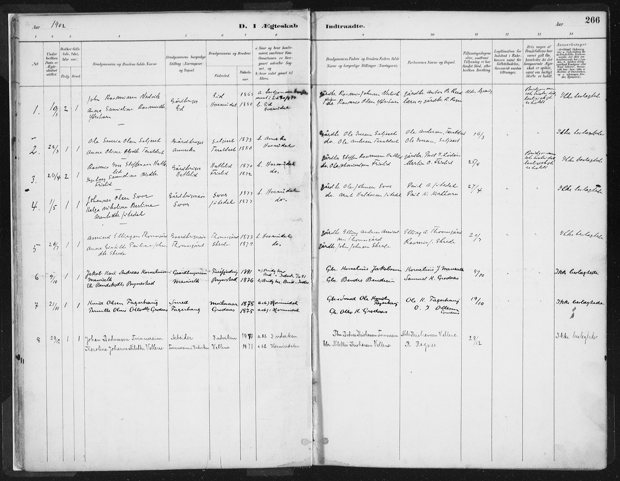 Hornindal sokneprestembete, AV/SAB-A-82401/H/Haa/Haaa/L0003/0002: Parish register (official) no. A 3B, 1885-1917, p. 266