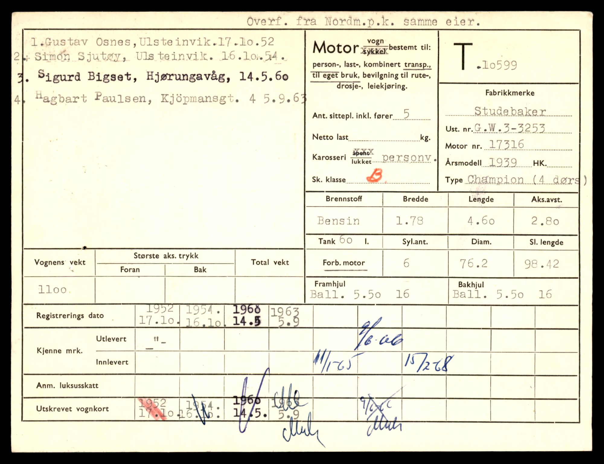 Møre og Romsdal vegkontor - Ålesund trafikkstasjon, AV/SAT-A-4099/F/Fe/L0022: Registreringskort for kjøretøy T 10584 - T 10694, 1927-1998, p. 519