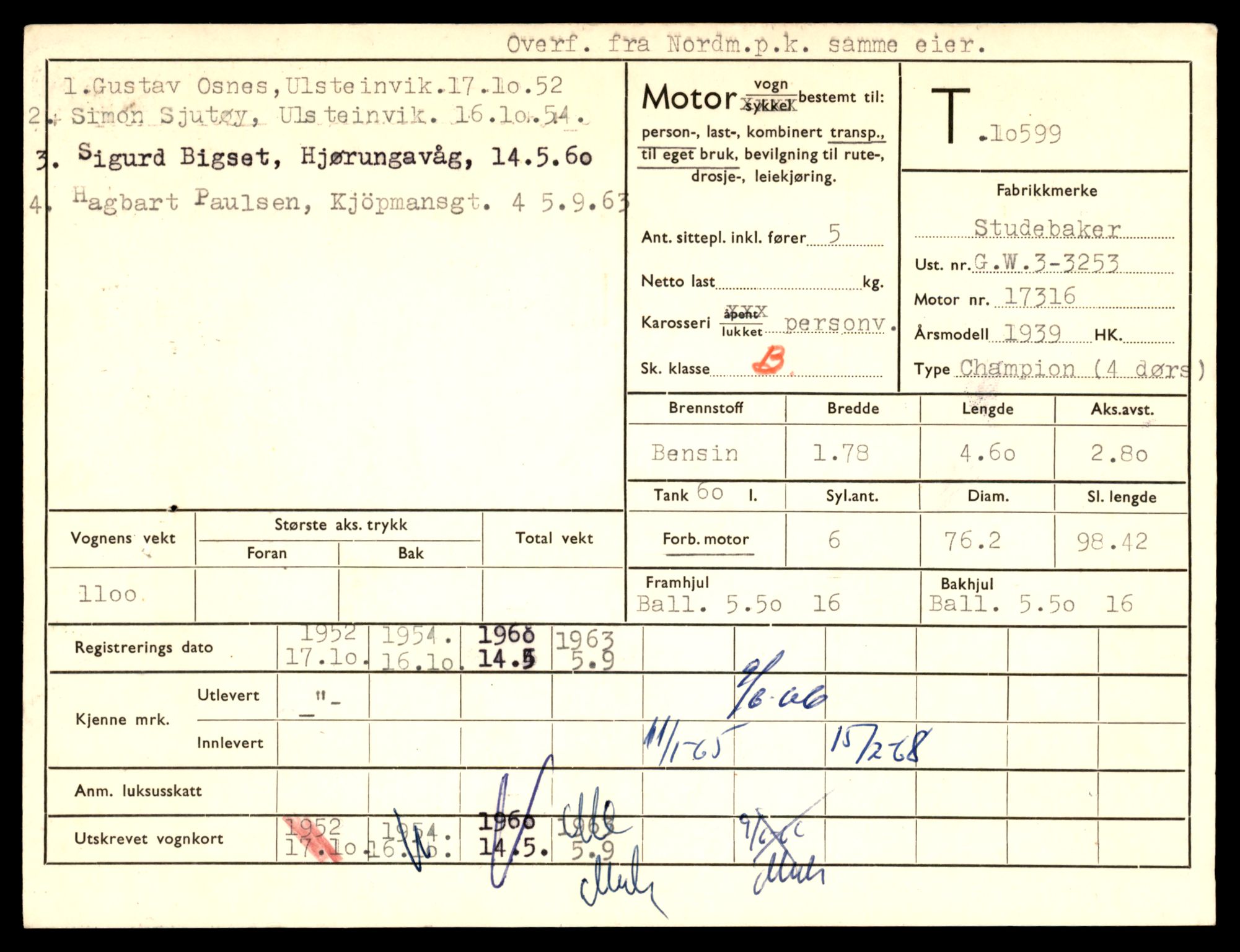 Møre og Romsdal vegkontor - Ålesund trafikkstasjon, SAT/A-4099/F/Fe/L0022: Registreringskort for kjøretøy T 10584 - T 10694, 1927-1998, p. 519