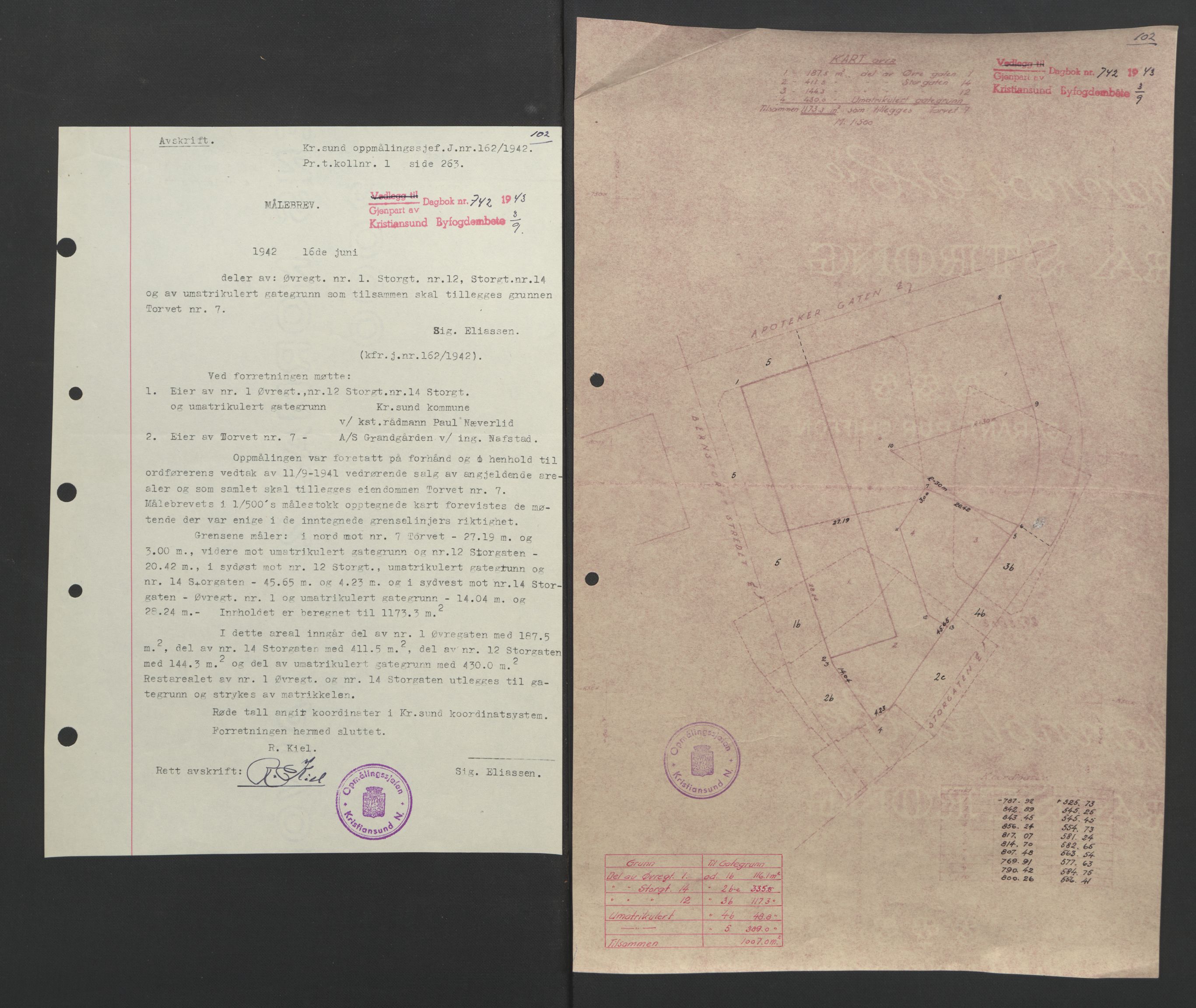 Kristiansund byfogd, AV/SAT-A-4587/A/27: Mortgage book no. 37, 1942-1945, Diary no: : 742/1943