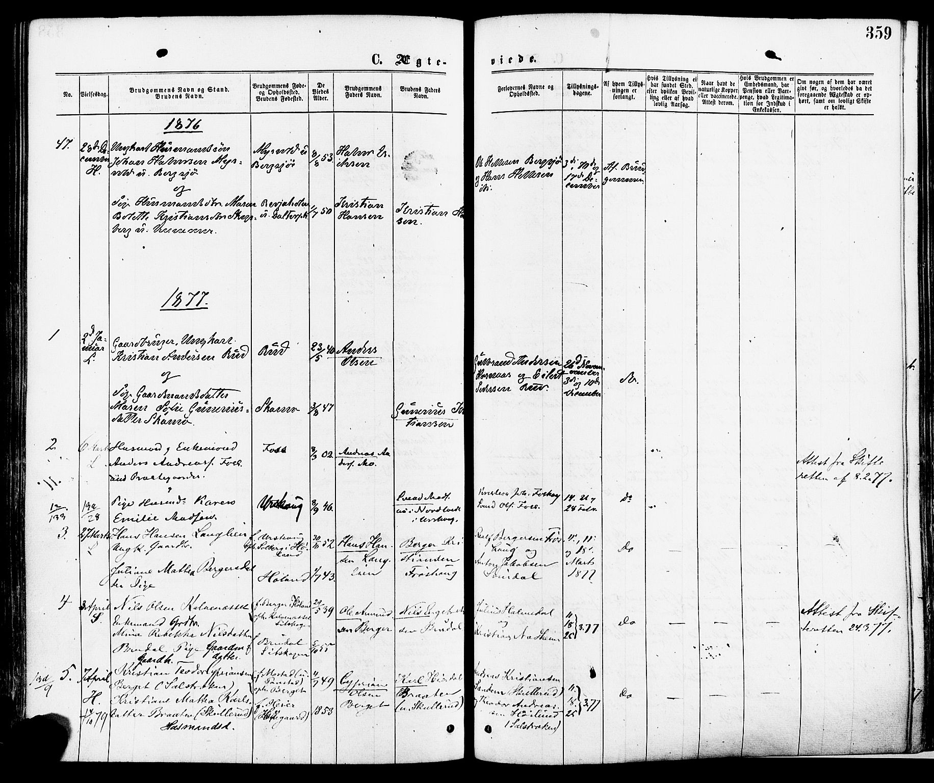 Høland prestekontor Kirkebøker, SAO/A-10346a/F/Fa/L0012.a: Parish register (official) no. I 12A, 1869-1879, p. 359