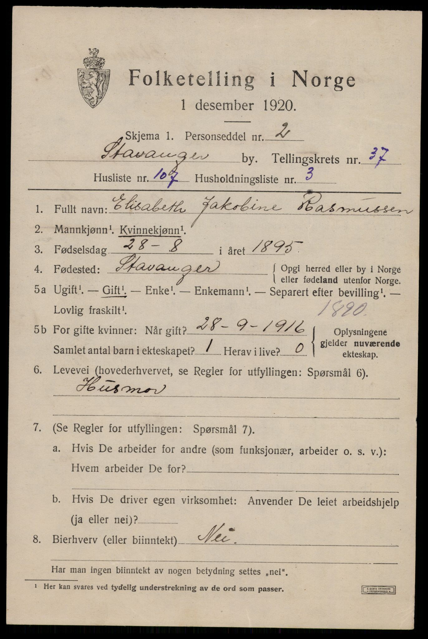 SAST, 1920 census for Stavanger, 1920, p. 99224