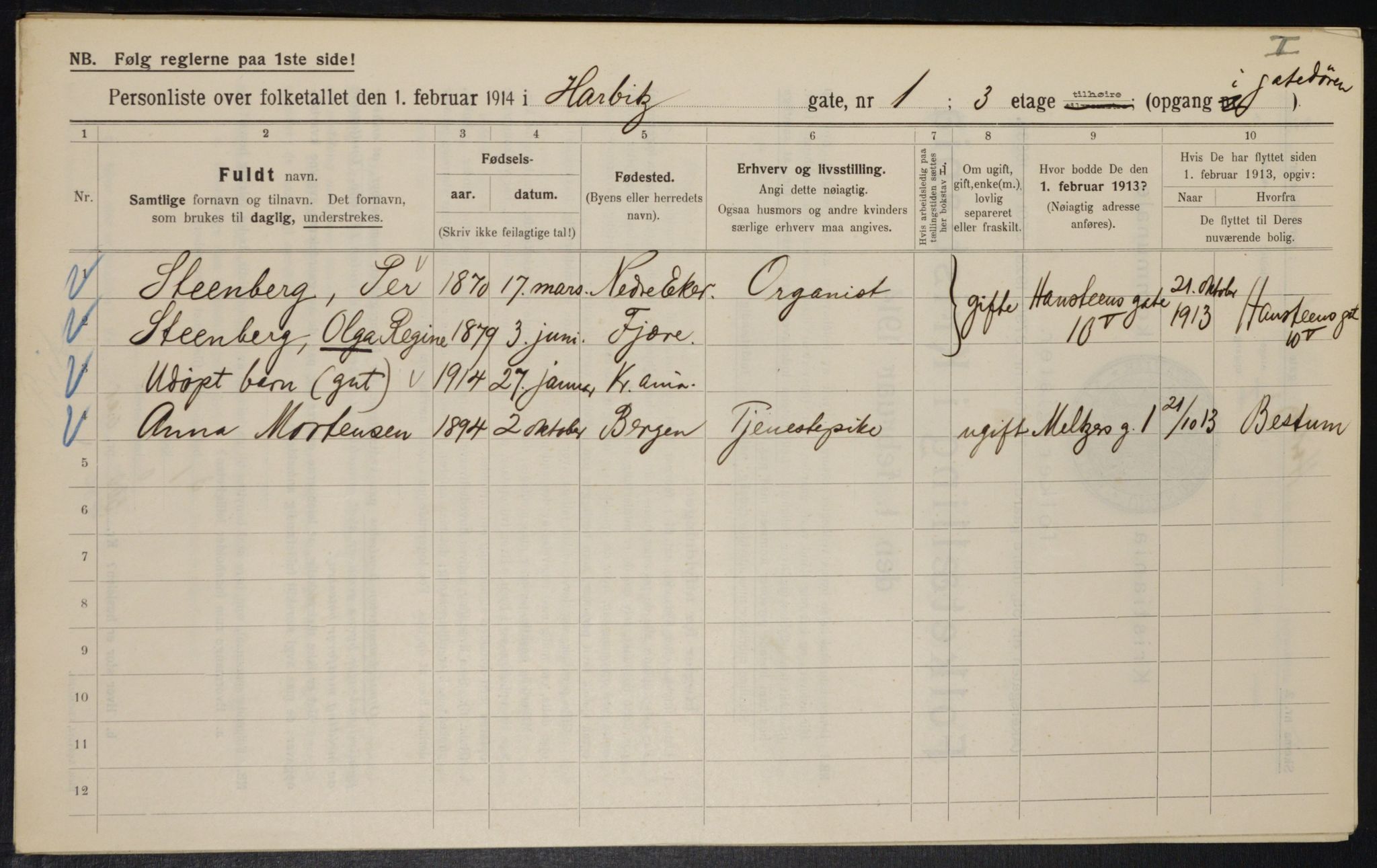 OBA, Municipal Census 1914 for Kristiania, 1914, p. 81019