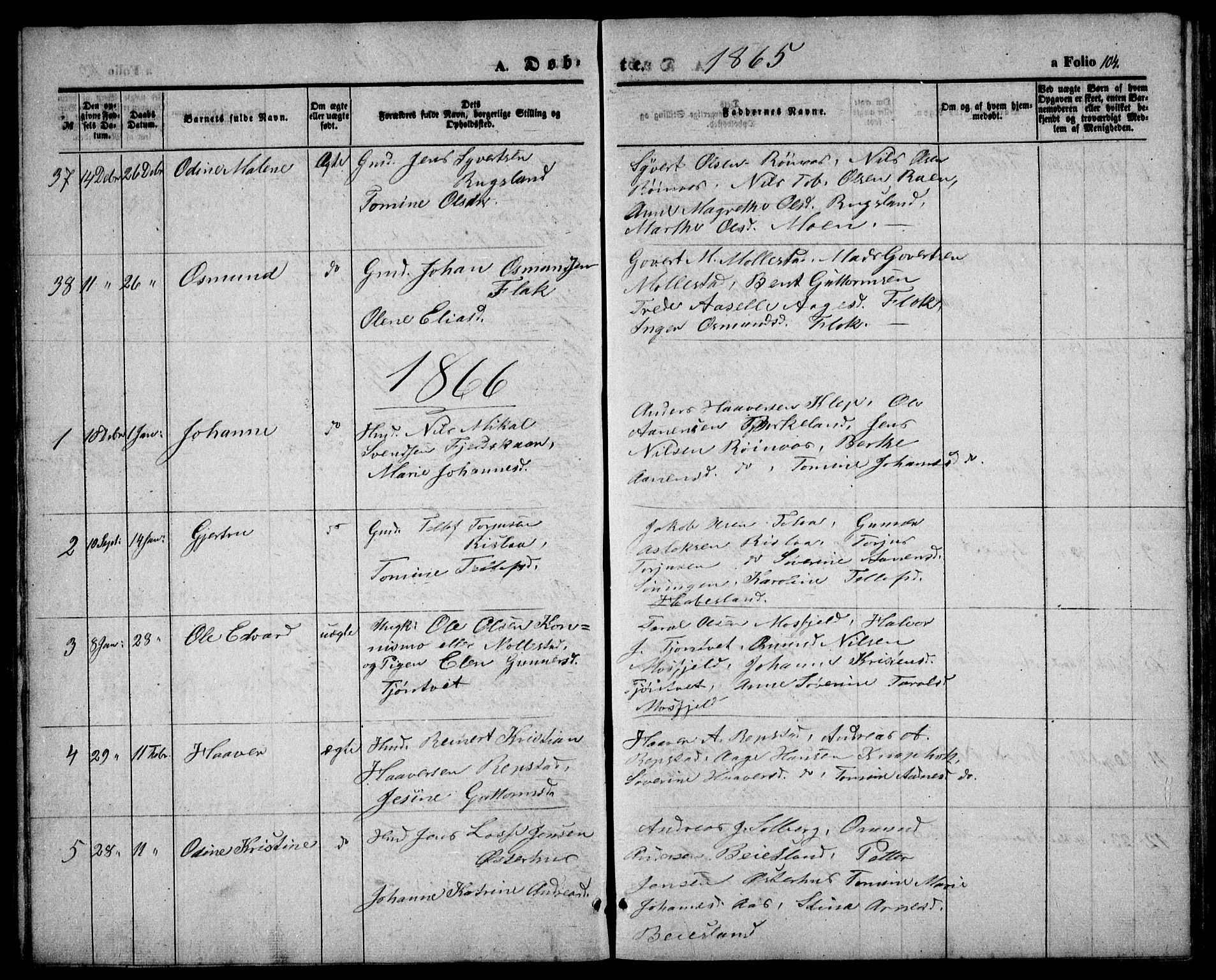 Birkenes sokneprestkontor, AV/SAK-1111-0004/F/Fb/L0002: Parish register (copy) no. B 2, 1849-1876, p. 104