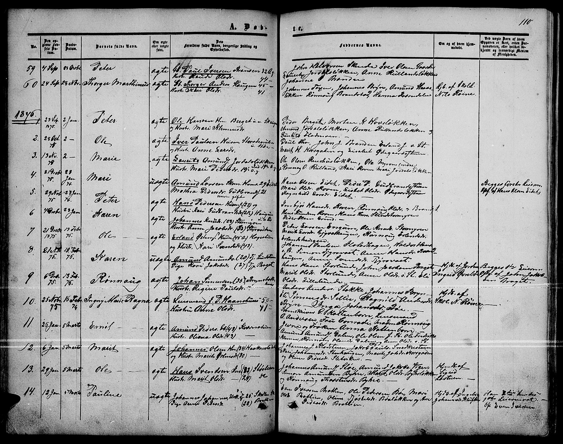 Nord-Fron prestekontor, SAH/PREST-080/H/Ha/Hab/L0001: Parish register (copy) no. 1, 1851-1883, p. 110