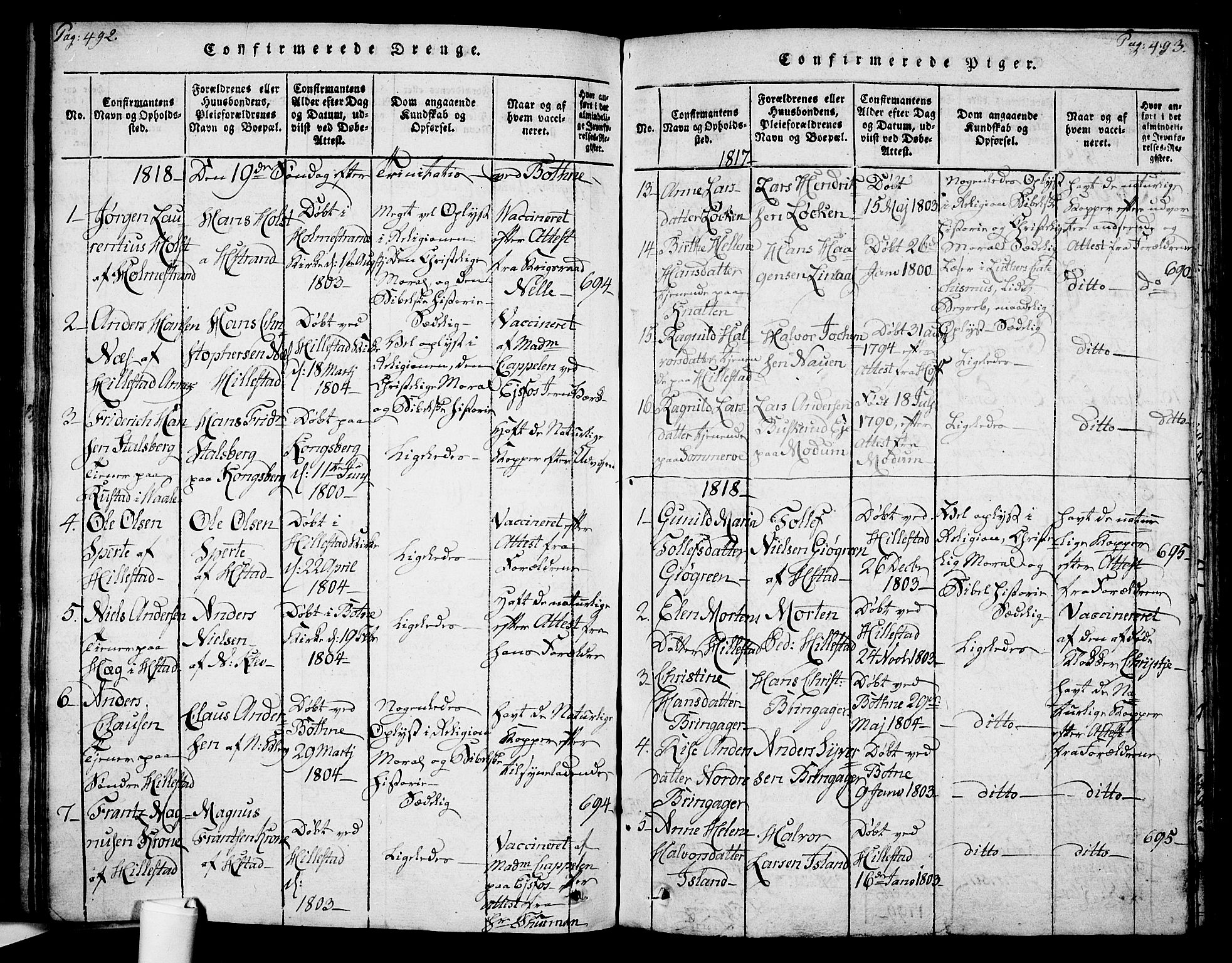 Botne kirkebøker, SAKO/A-340/F/Fa/L0005: Parish register (official) no. I 5, 1814-1836, p. 492-493