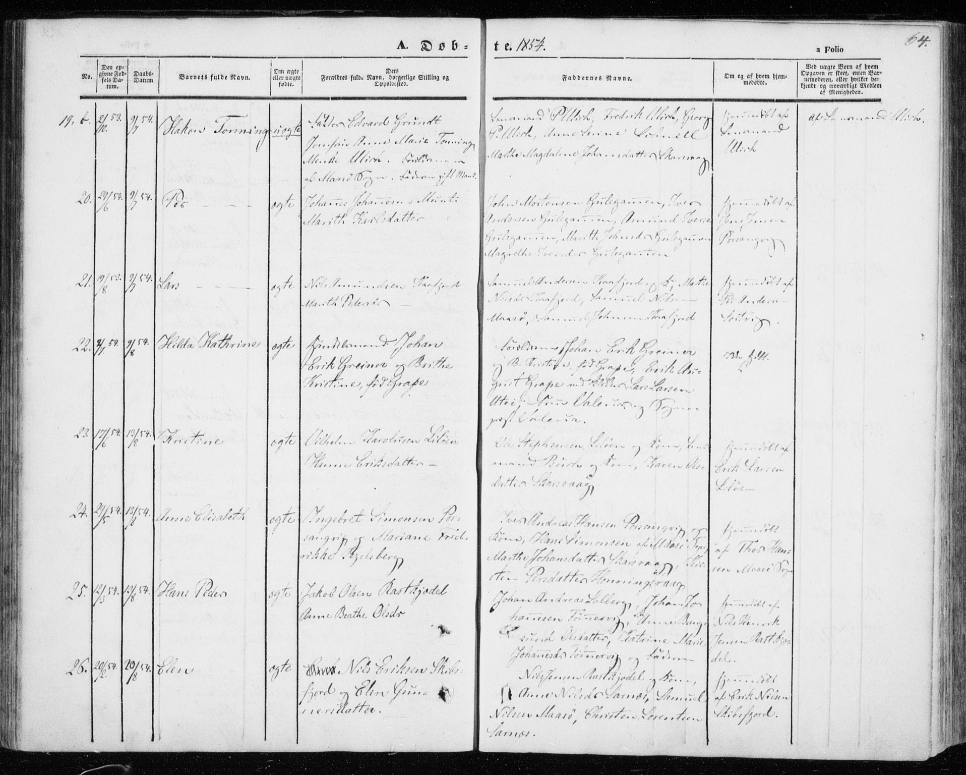 Kistrand/Porsanger sokneprestembete, AV/SATØ-S-1351/H/Ha/L0004.kirke: Parish register (official) no. 4, 1843-1860, p. 64