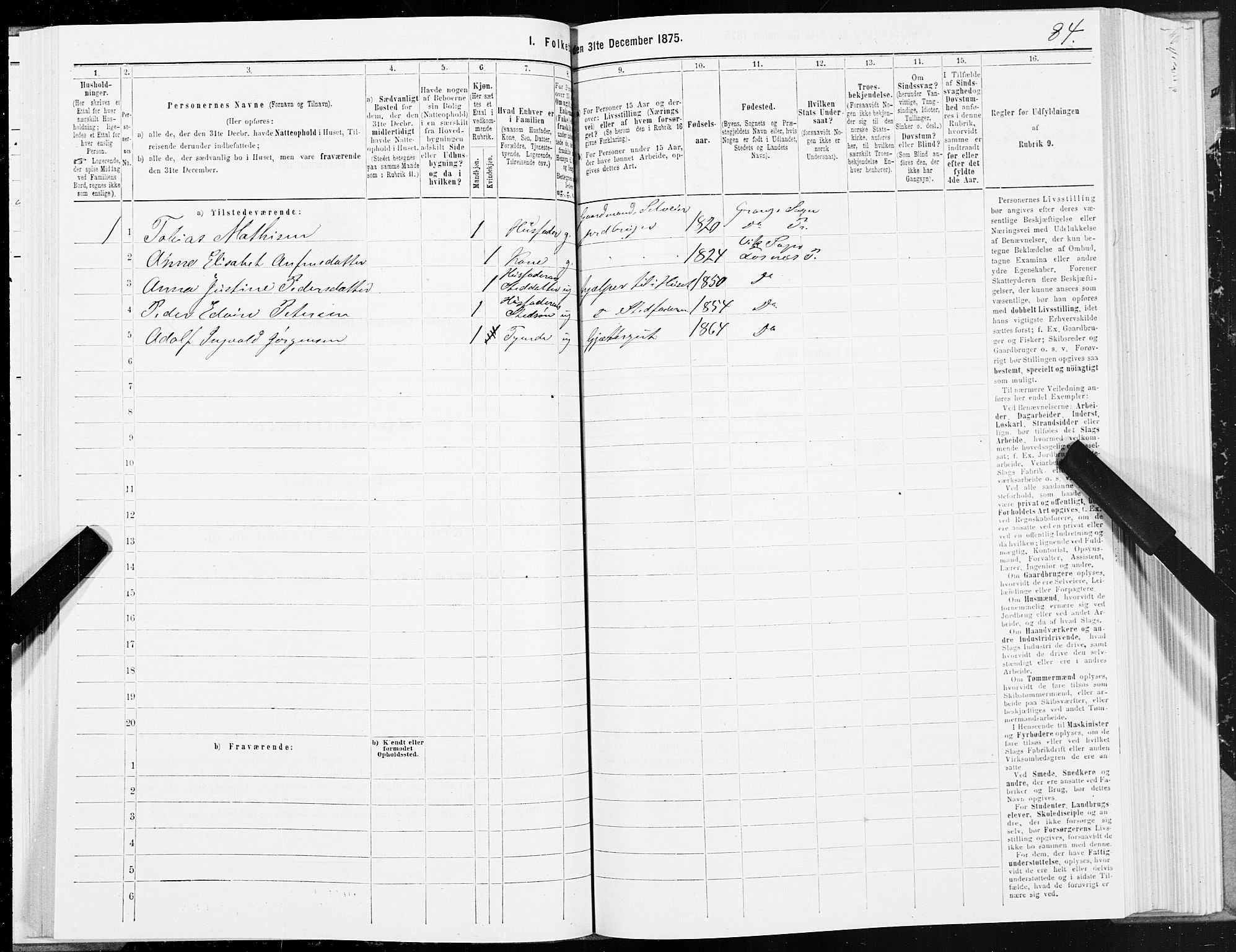 SAT, 1875 census for 1748P Fosnes, 1875, p. 3084